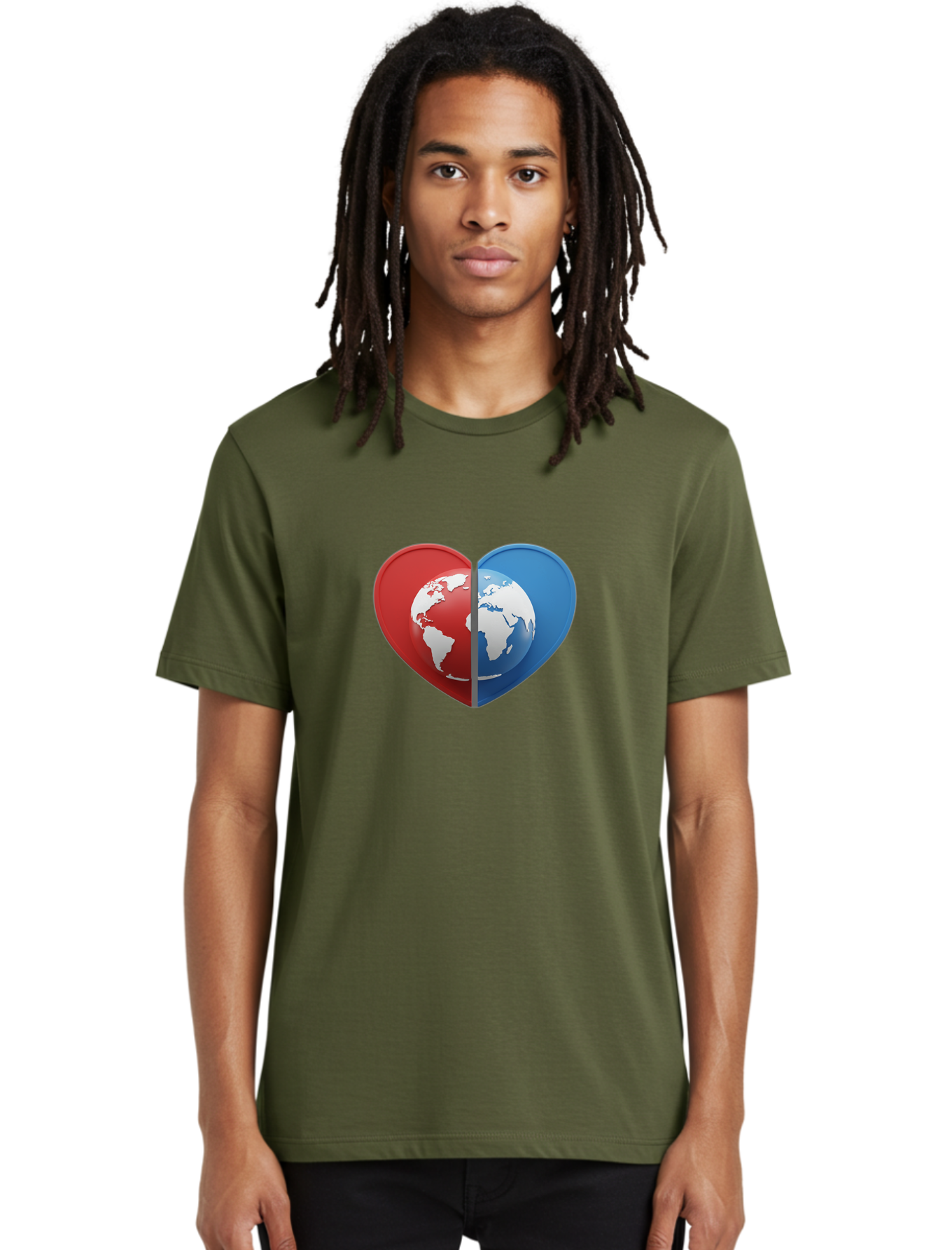 Heart-Shaped-Earth Men'S Graphic Tee, 100% Cotton, Comfortable Casual Summer Wear, Machine Washable, Heart-Shaped Earth, Global Unity, World Love, International Harmony, Earth Symbol, Global Connection, Love For Planet, World Map, Baa791 22