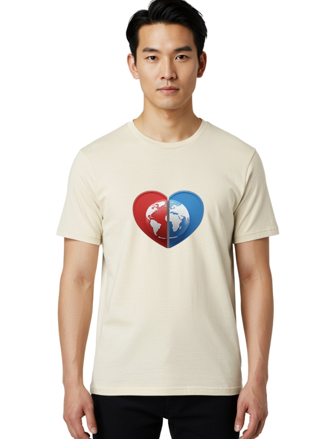 Heart-Shaped-Earth Men'S Graphic Tee, 100% Cotton, Comfortable Casual Summer Wear, Machine Washable, Heart-Shaped Earth, Global Unity, World Love, International Harmony, Earth Symbol, Global Connection, Love For Planet, World Map, Baa791 30