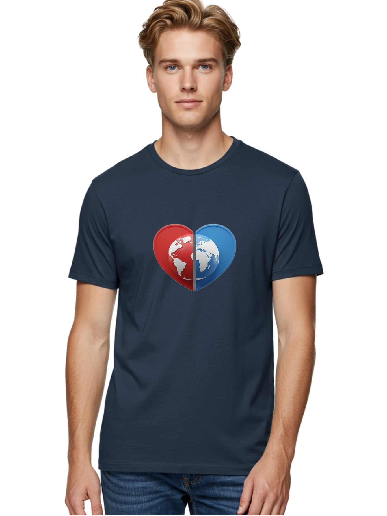 Heart-Shaped-Earth Men'S Graphic Tee, 100% Cotton, Comfortable Casual Summer Wear, Machine Washable, Heart-Shaped Earth, Global Unity, World Love, International Harmony, Earth Symbol, Global Connection, Love For Planet, World Map, Baa791 6