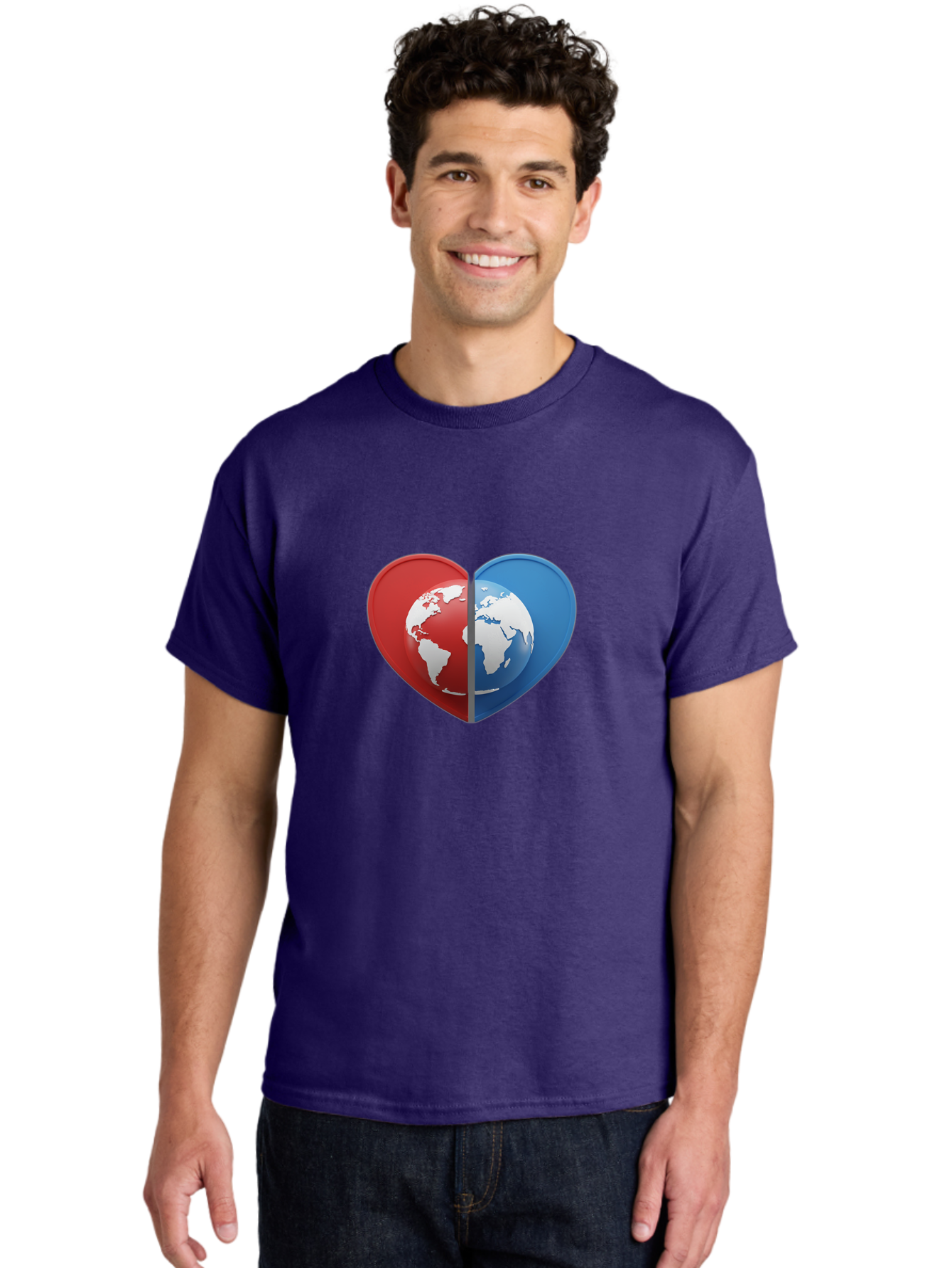 Heart-Shaped-Earth Men'S Graphic Tee, 100% Cotton, Comfortable Casual Summer Wear, Machine Washable, Heart-Shaped Earth, Global Unity, World Love, International Harmony, Earth Symbol, Global Connection, Love For Planet, World Map, Baa791 26