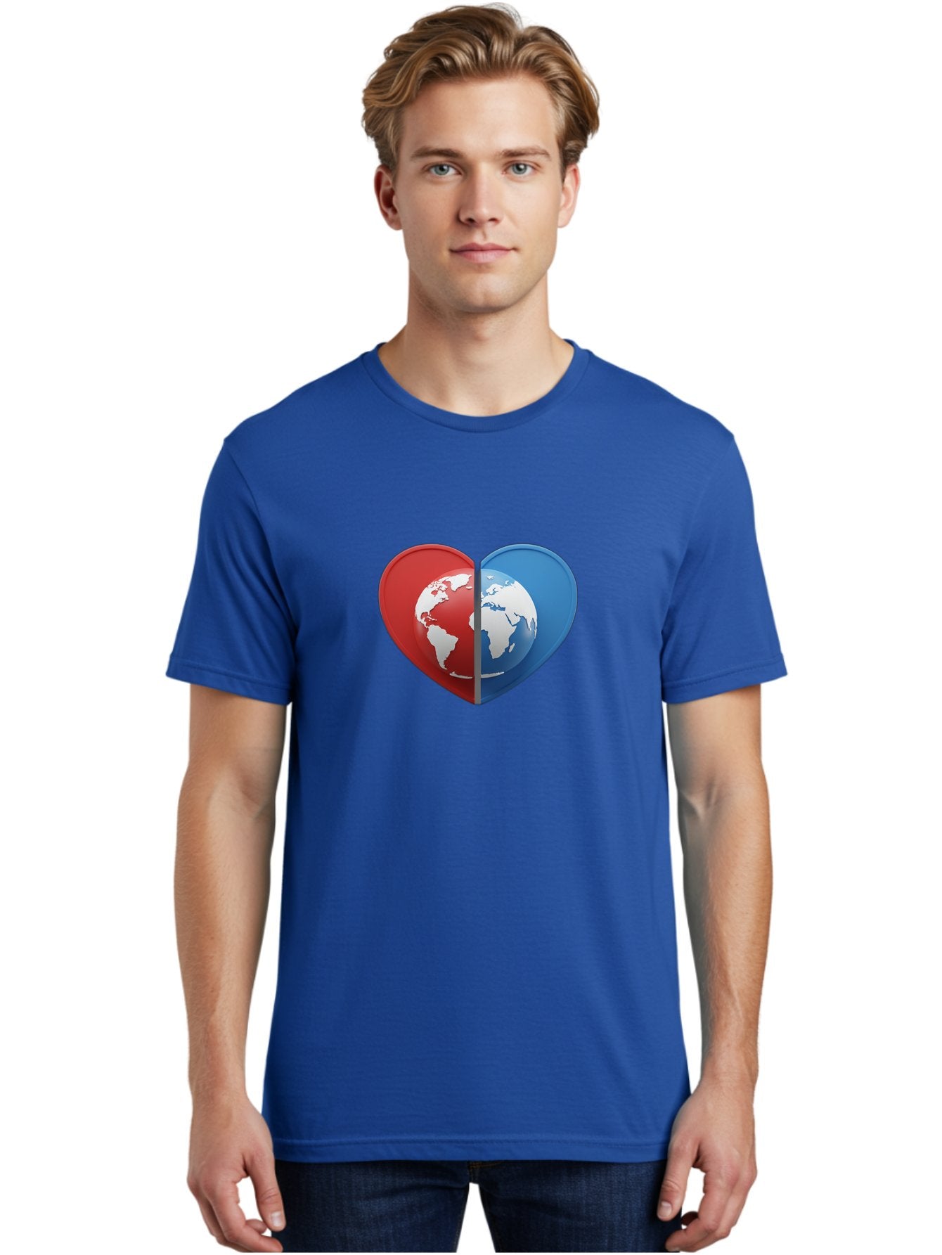 Heart-Shaped-Earth Men'S Graphic Tee, 100% Cotton, Comfortable Casual Summer Wear, Machine Washable, Heart-Shaped Earth, Global Unity, World Love, International Harmony, Earth Symbol, Global Connection, Love For Planet, World Map, Baa791 22
