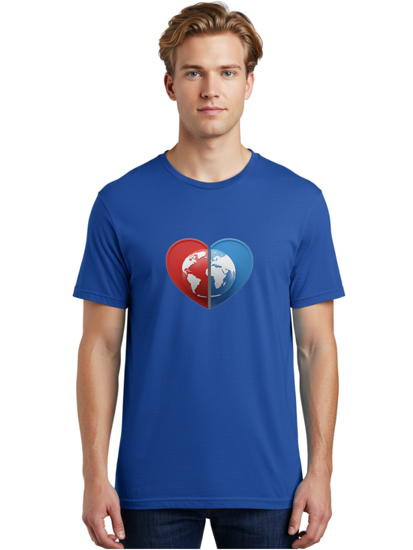 Heart-Shaped-Earth Men'S Graphic Tee, 100% Cotton, Comfortable Casual Summer Wear, Machine Washable, Heart-Shaped Earth, Global Unity, World Love, International Harmony, Earth Symbol, Global Connection, Love For Planet, World Map, Baa791 18