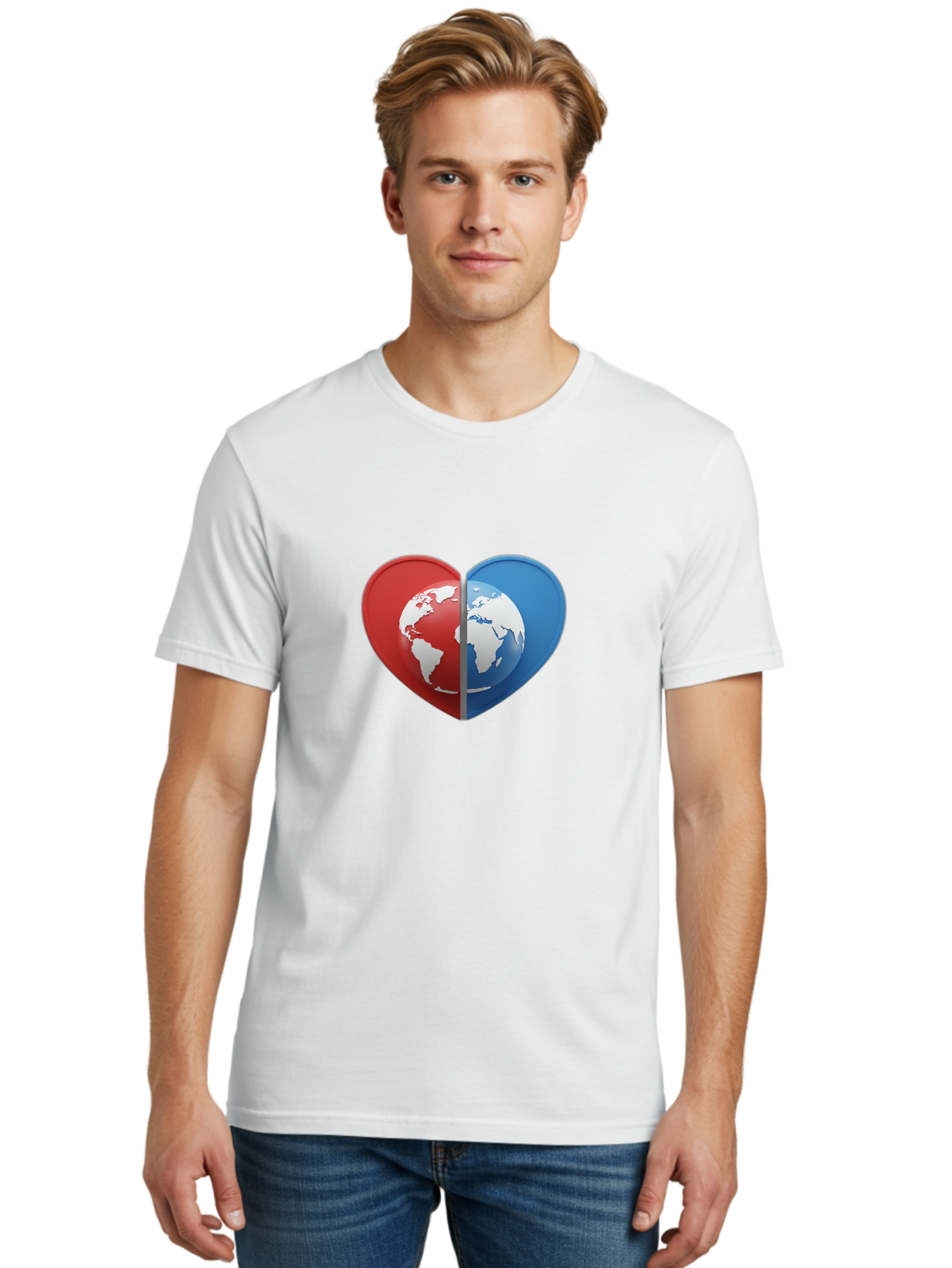 Heart-Shaped-Earth Men'S Graphic Tee, 100% Cotton, Comfortable Casual Summer Wear, Machine Washable, Heart-Shaped Earth, Global Unity, World Love, International Harmony, Earth Symbol, Global Connection, Love For Planet, World Map, Baa791 20