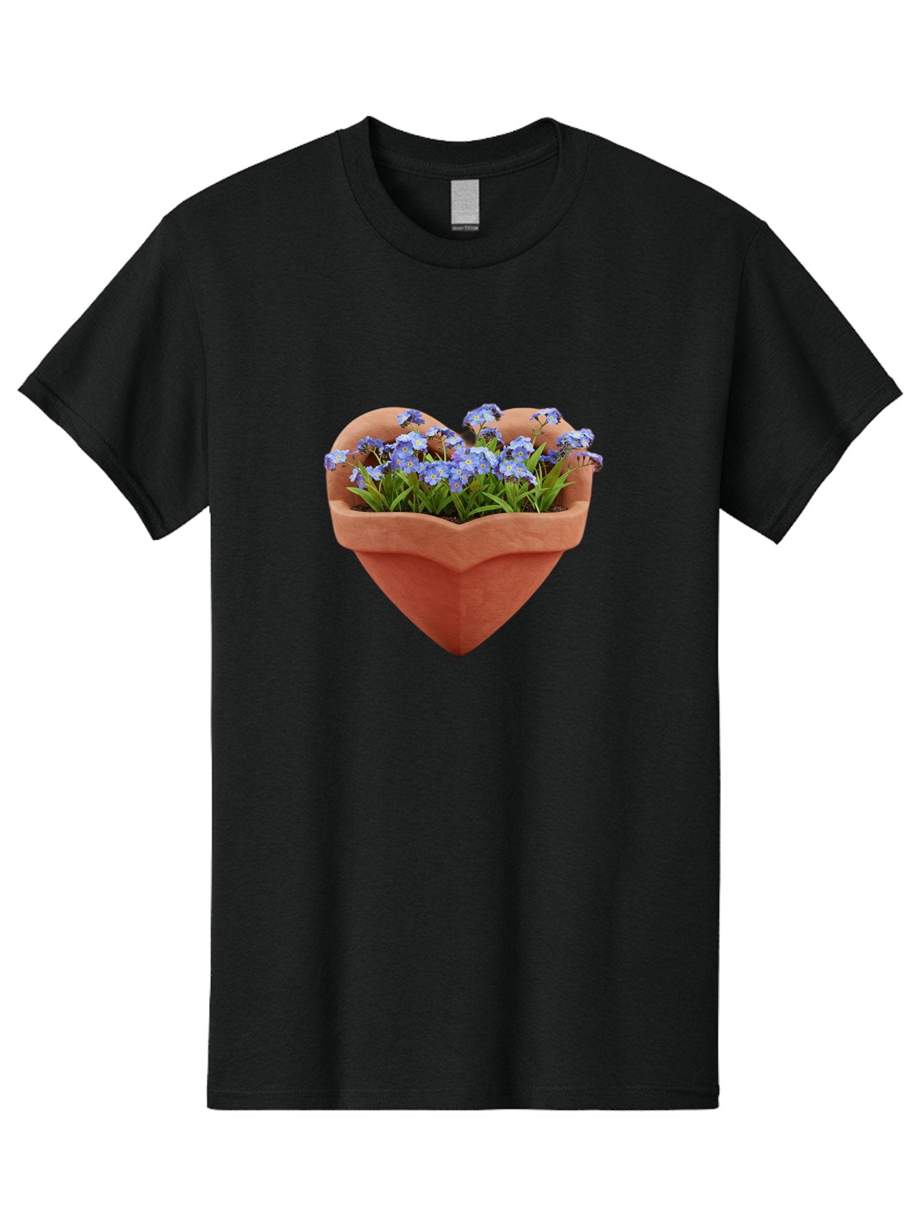 Heart-Shaped-Pot-With-Flowers Men'S Graphic Tee, 100% Cotton, Comfortable Casual Summer Wear, Machine Washable, Heart-Shaped Terracotta Pot, Blooming Blue Flowers, Vibrant Flowers, Fresh Blooms, Floral Arrangement, Flower Pot, Blue Petals, Baa792 8