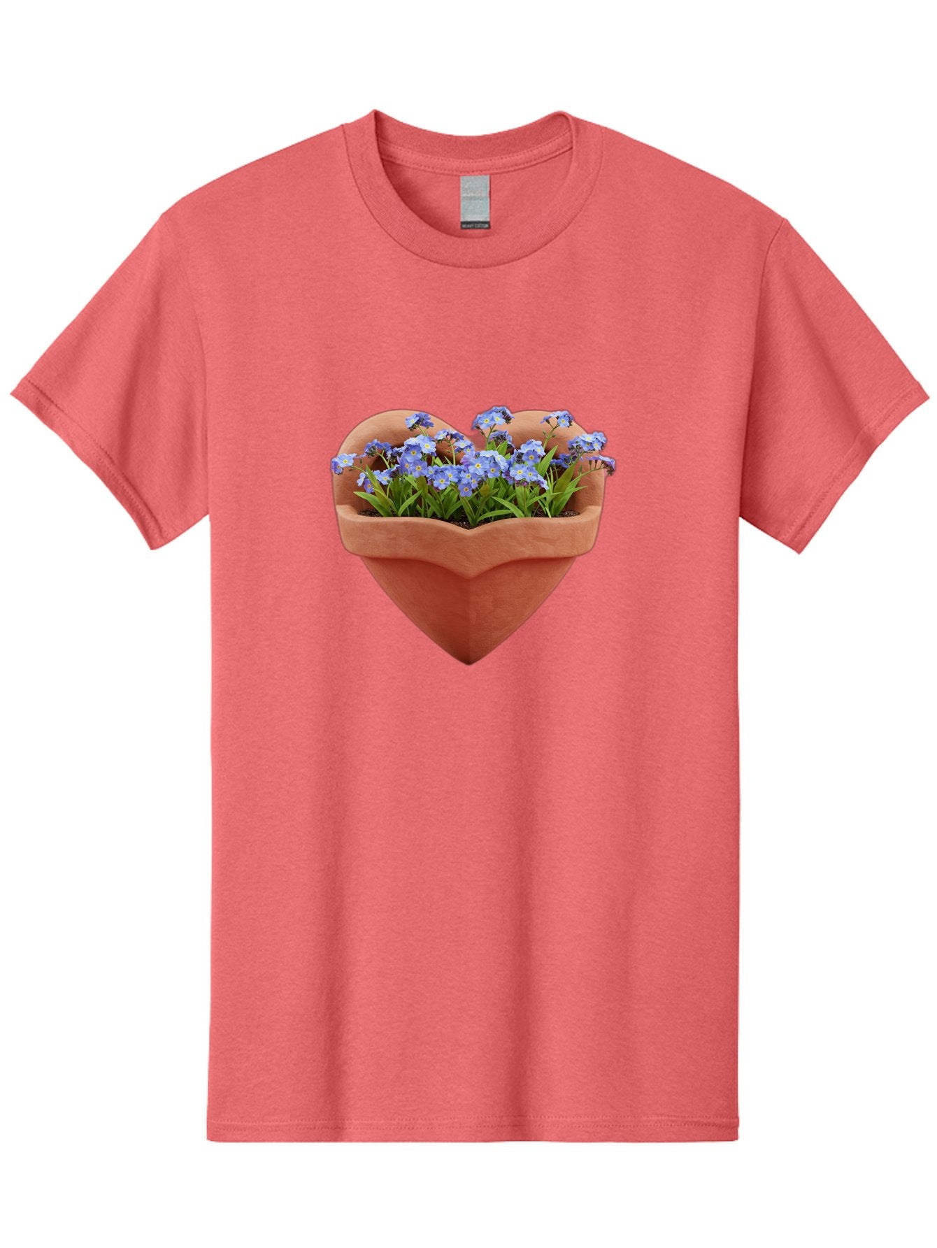 Heart-Shaped-Pot-With-Flowers Men'S Graphic Tee, 100% Cotton, Comfortable Casual Summer Wear, Machine Washable, Heart-Shaped Terracotta Pot, Blooming Blue Flowers, Vibrant Flowers, Fresh Blooms, Floral Arrangement, Flower Pot, Blue Petals, Baa792 7