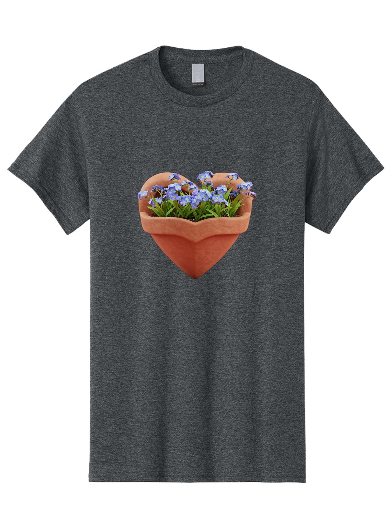 Heart-Shaped-Pot-With-Flowers Men'S Graphic Tee, 100% Cotton, Comfortable Casual Summer Wear, Machine Washable, Heart-Shaped Terracotta Pot, Blooming Blue Flowers, Vibrant Flowers, Fresh Blooms, Floral Arrangement, Flower Pot, Blue Petals, Baa792 9