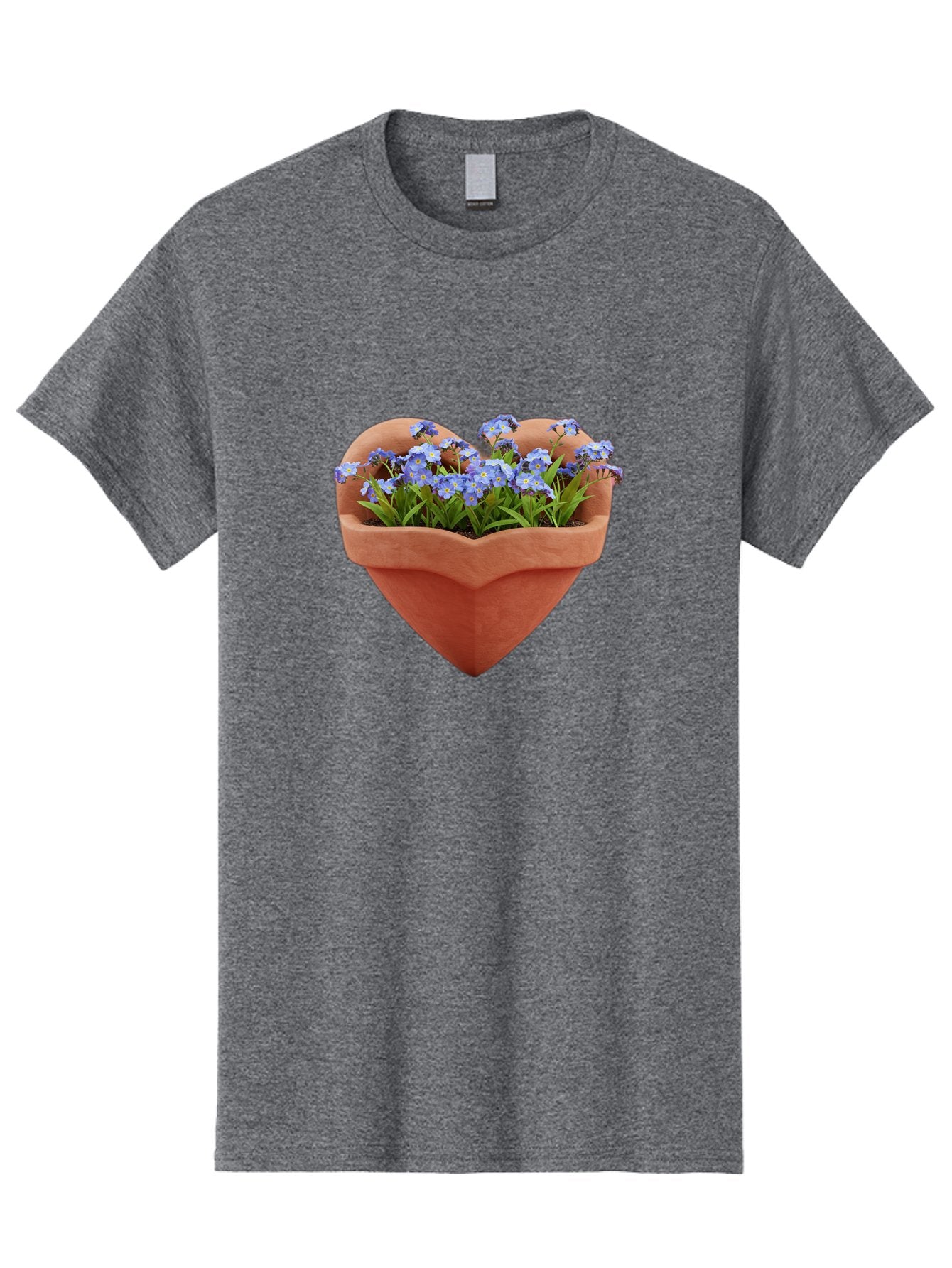 Heart-Shaped-Pot-With-Flowers Men'S Graphic Tee, 100% Cotton, Comfortable Casual Summer Wear, Machine Washable, Heart-Shaped Terracotta Pot, Blooming Blue Flowers, Vibrant Flowers, Fresh Blooms, Floral Arrangement, Flower Pot, Blue Petals, Baa792 14