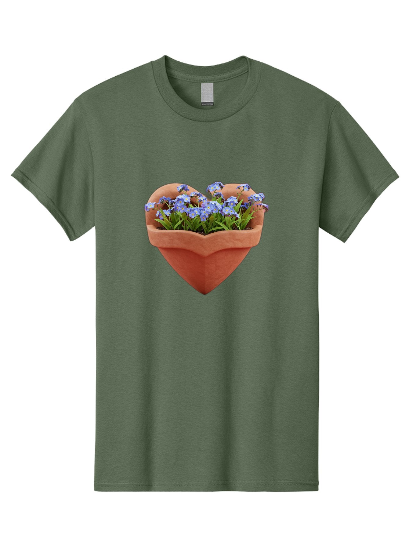 Heart-Shaped-Pot-With-Flowers Men'S Graphic Tee, 100% Cotton, Comfortable Casual Summer Wear, Machine Washable, Heart-Shaped Terracotta Pot, Blooming Blue Flowers, Vibrant Flowers, Fresh Blooms, Floral Arrangement, Flower Pot, Blue Petals, Baa792 3