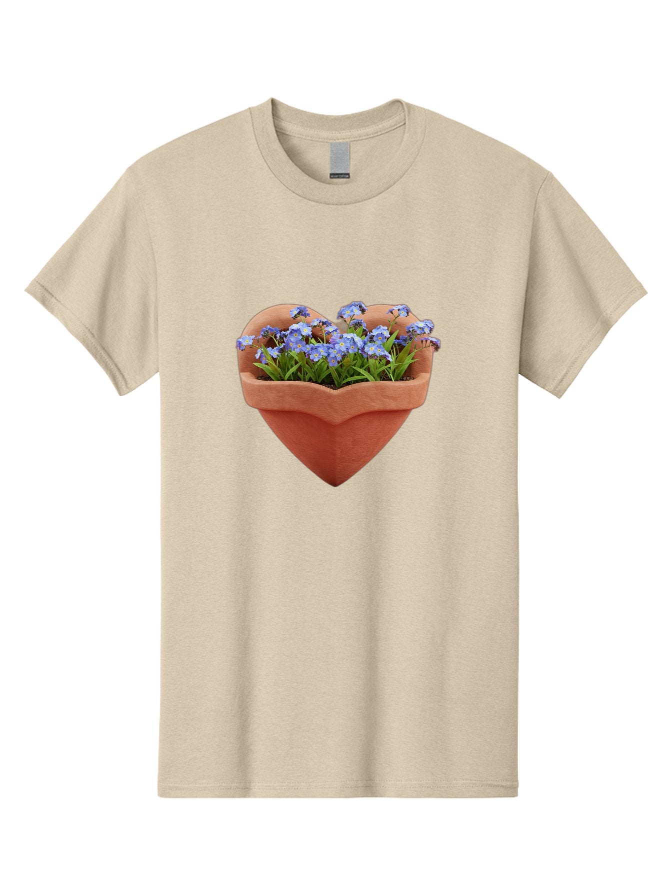 Heart-Shaped-Pot-With-Flowers Men'S Graphic Tee, 100% Cotton, Comfortable Casual Summer Wear, Machine Washable, Heart-Shaped Terracotta Pot, Blooming Blue Flowers, Vibrant Flowers, Fresh Blooms, Floral Arrangement, Flower Pot, Blue Petals, Baa792 6