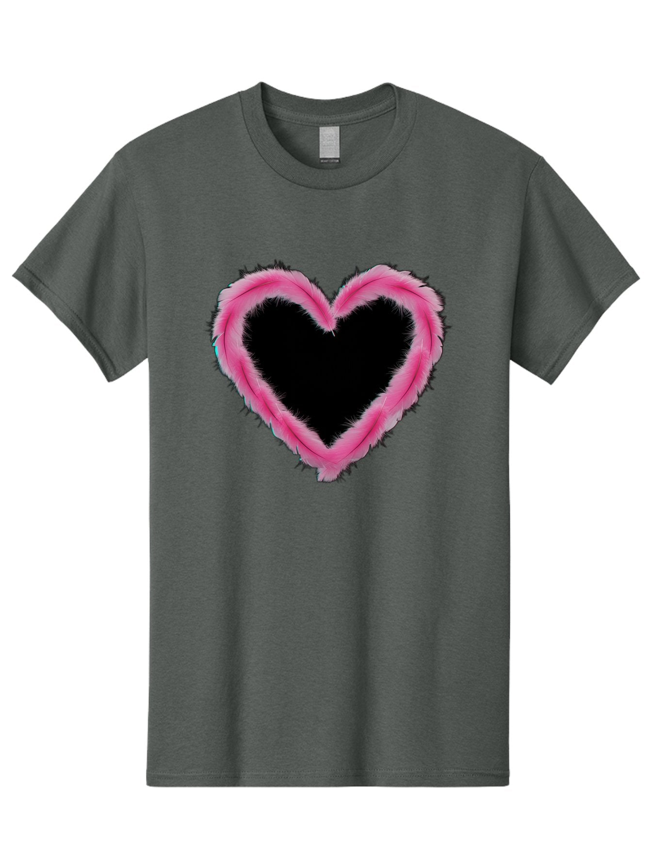 Heart Men'S Graphic Tee, 100% Cotton, Comfortable Casual Summer Wear, Machine Washable, Pink Feather Heart, Fluffy Heart, Romantic Symbol, Fuzzy Love, Heart Shape, Feather Design, Cute Graphics, Valentine'S Icon Baa794