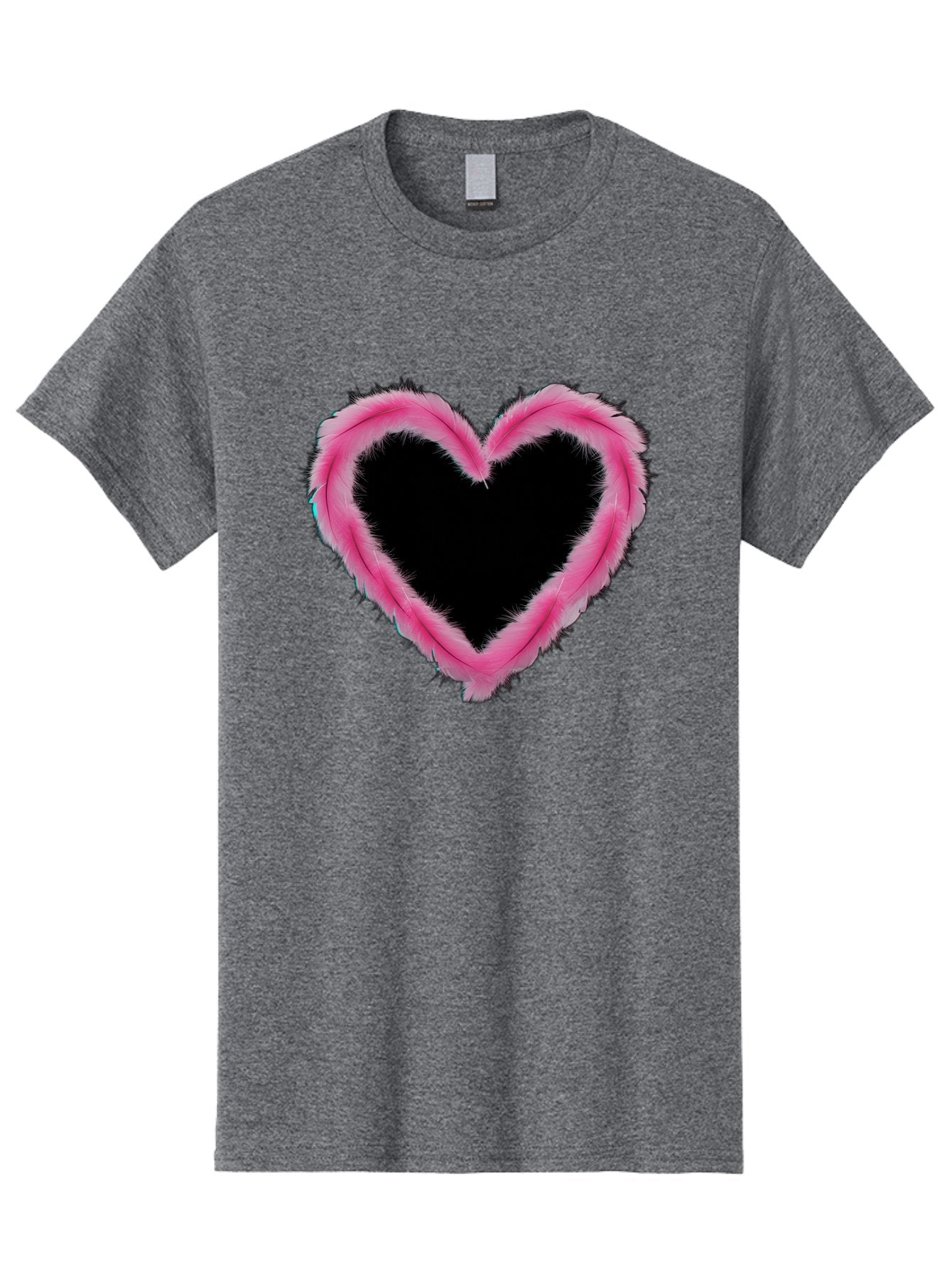 Heart Men'S Graphic Tee, 100% Cotton, Comfortable Casual Summer Wear, Machine Washable, Pink Feather Heart, Fluffy Heart, Romantic Symbol, Fuzzy Love, Heart Shape, Feather Design, Cute Graphics, Valentine'S Icon Baa794