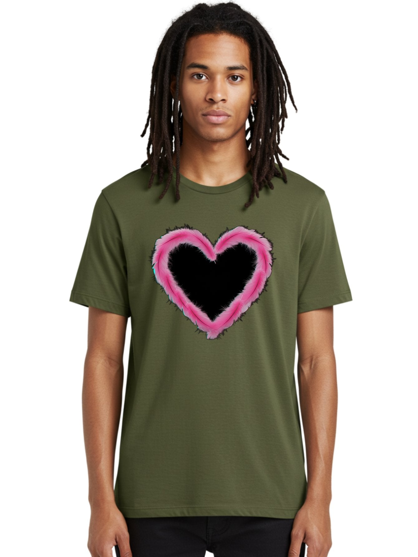 Heart Men'S Graphic Tee, 100% Cotton, Comfortable Casual Summer Wear, Machine Washable, Pink Feather Heart, Fluffy Heart, Romantic Symbol, Fuzzy Love, Heart Shape, Feather Design, Cute Graphics, Valentine'S Icon Baa794 30