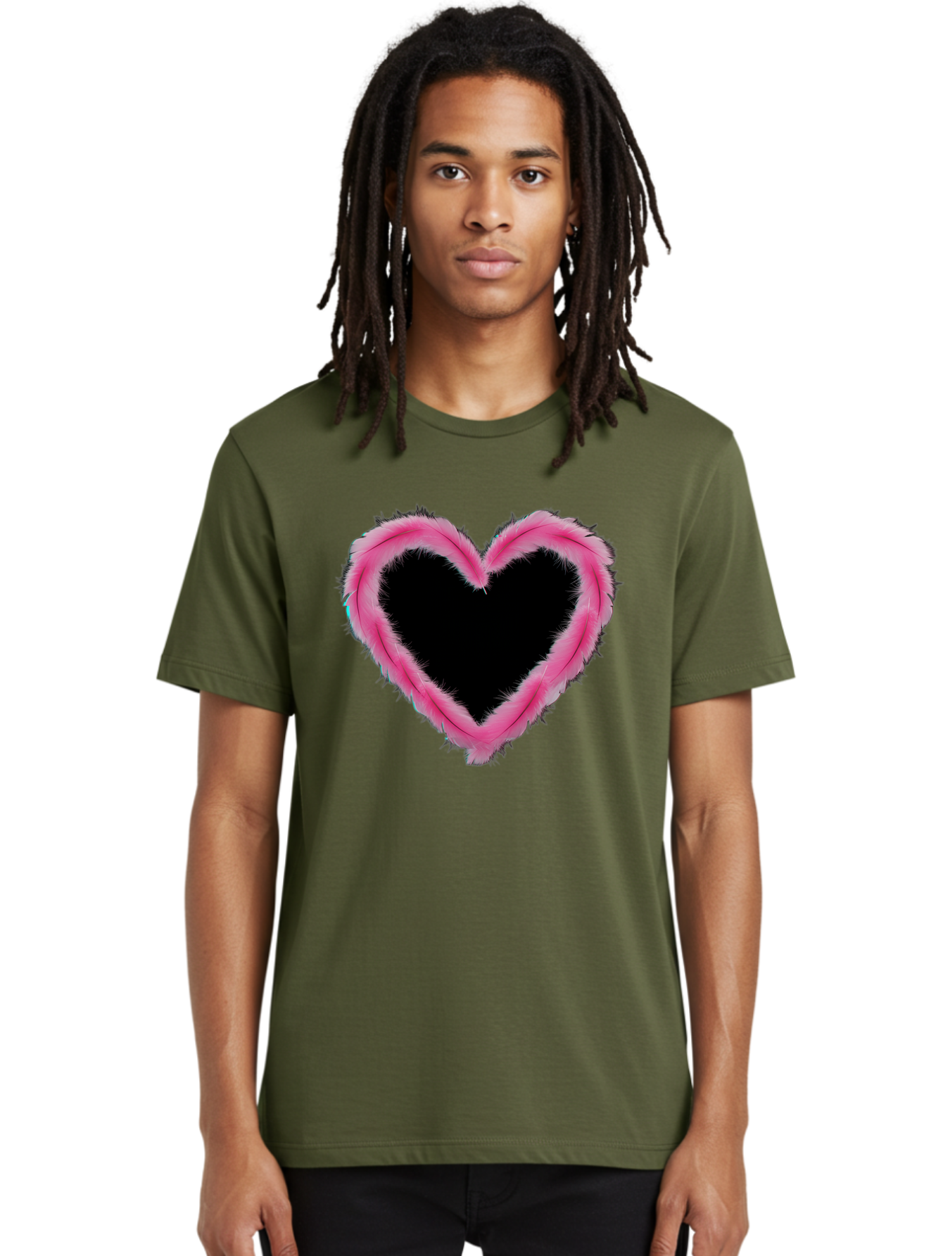 Heart Men'S Graphic Tee, 100% Cotton, Comfortable Casual Summer Wear, Machine Washable, Pink Feather Heart, Fluffy Heart, Romantic Symbol, Fuzzy Love, Heart Shape, Feather Design, Cute Graphics, Valentine'S Icon Baa794