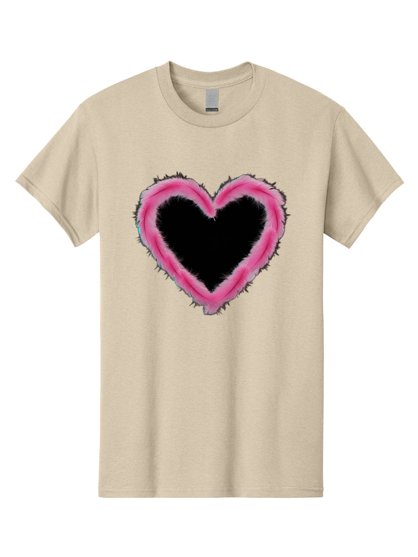 Heart Men'S Graphic Tee, 100% Cotton, Comfortable Casual Summer Wear, Machine Washable, Pink Feather Heart, Fluffy Heart, Romantic Symbol, Fuzzy Love, Heart Shape, Feather Design, Cute Graphics, Valentine'S Icon Baa794 5