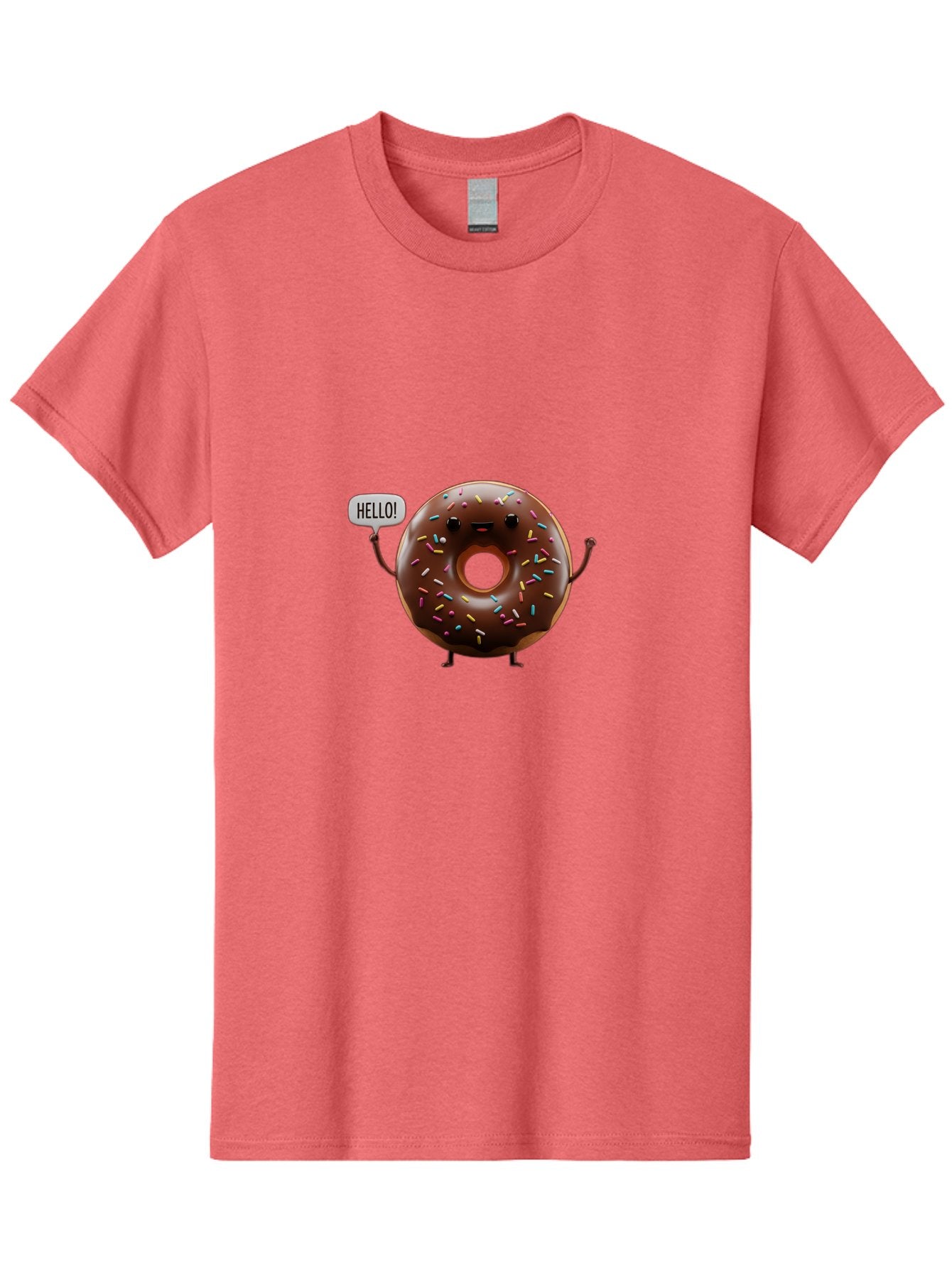 Hello-Donut Men'S Graphic Tee, 100% Cotton, Comfortable Casual Summer Wear, Machine Washable, Chocolate Donut With Sprinkles, Donut Character, Hello Greeting, Sweet Treat, Cartoon Donut, Playful Design, Colorful Sprinkles, Baa795 6