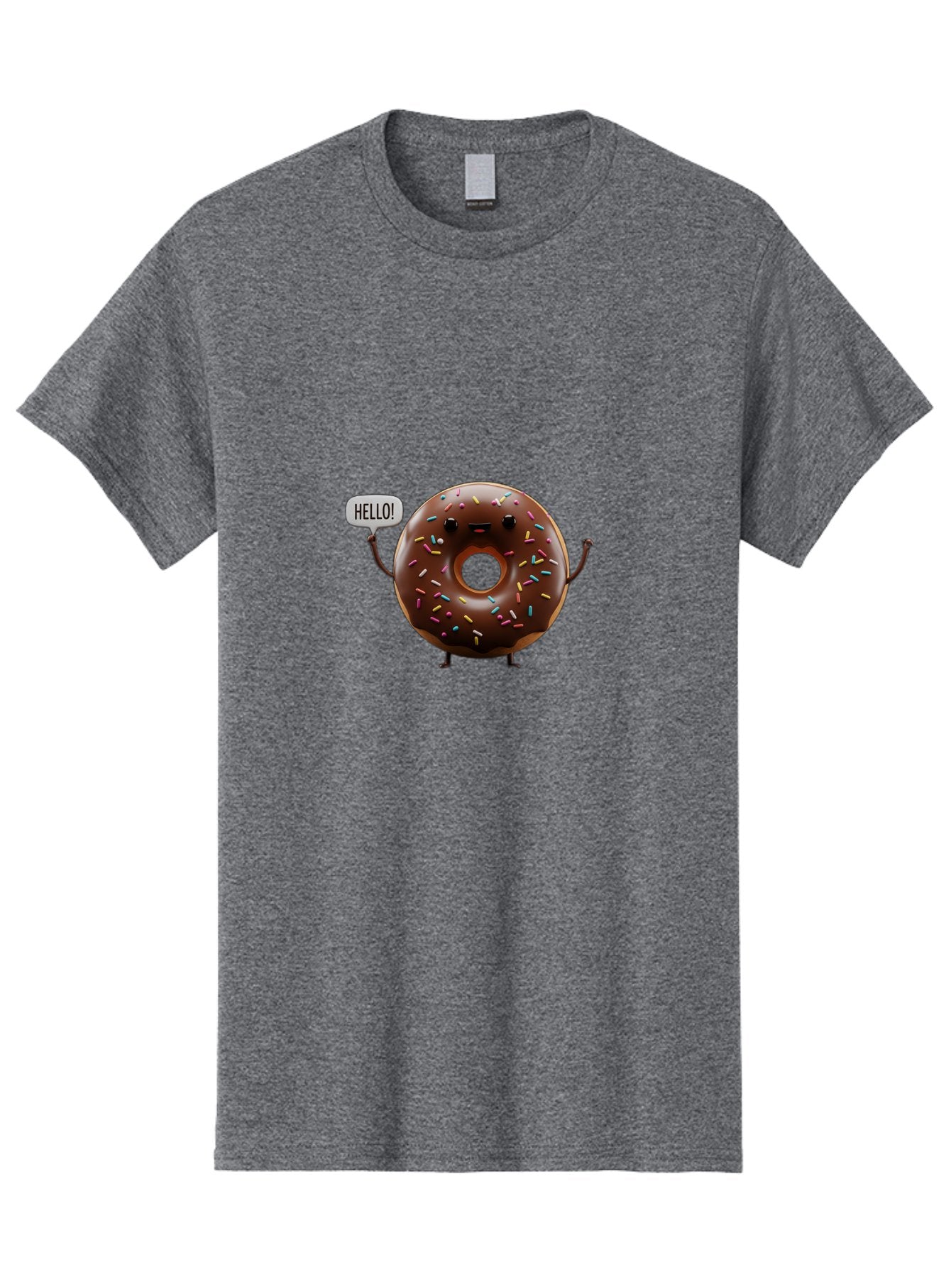 Hello-Donut Men'S Graphic Tee, 100% Cotton, Comfortable Casual Summer Wear, Machine Washable, Chocolate Donut With Sprinkles, Donut Character, Hello Greeting, Sweet Treat, Cartoon Donut, Playful Design, Colorful Sprinkles, Baa795 5