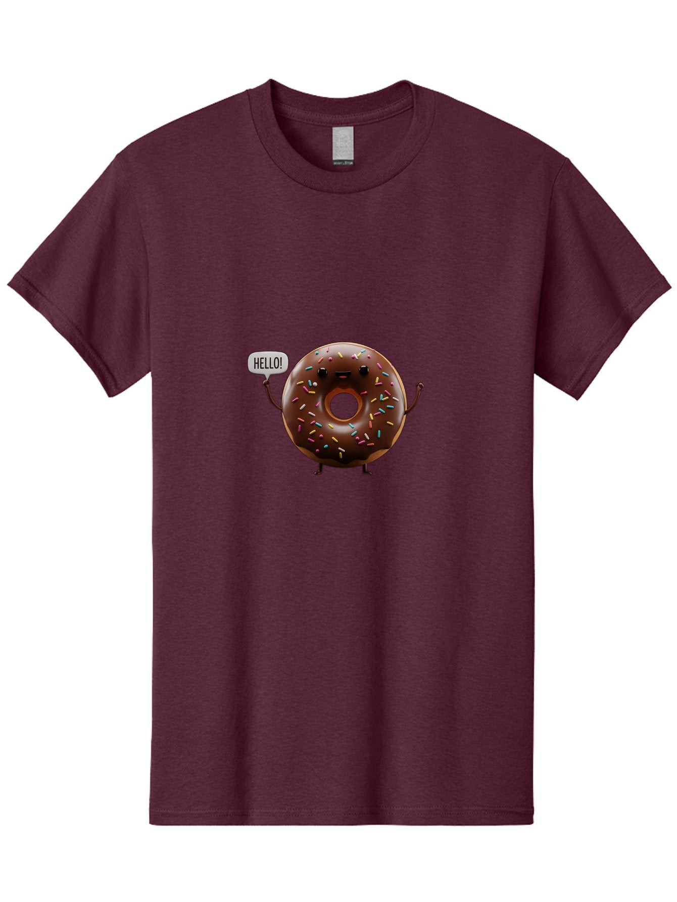 Hello-Donut Men'S Graphic Tee, 100% Cotton, Comfortable Casual Summer Wear, Machine Washable, Chocolate Donut With Sprinkles, Donut Character, Hello Greeting, Sweet Treat, Cartoon Donut, Playful Design, Colorful Sprinkles, Baa795