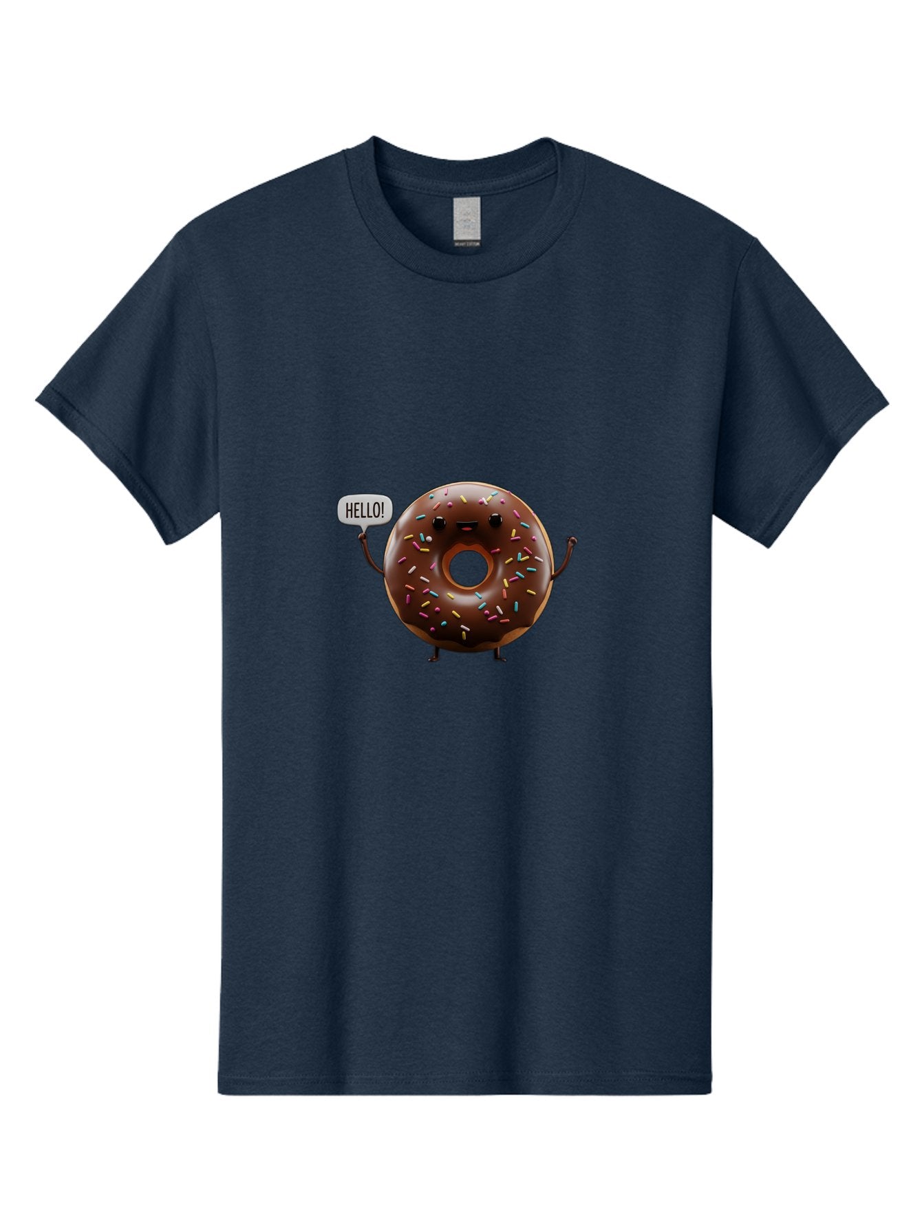 Hello-Donut Men'S Graphic Tee, 100% Cotton, Comfortable Casual Summer Wear, Machine Washable, Chocolate Donut With Sprinkles, Donut Character, Hello Greeting, Sweet Treat, Cartoon Donut, Playful Design, Colorful Sprinkles, Baa795 11