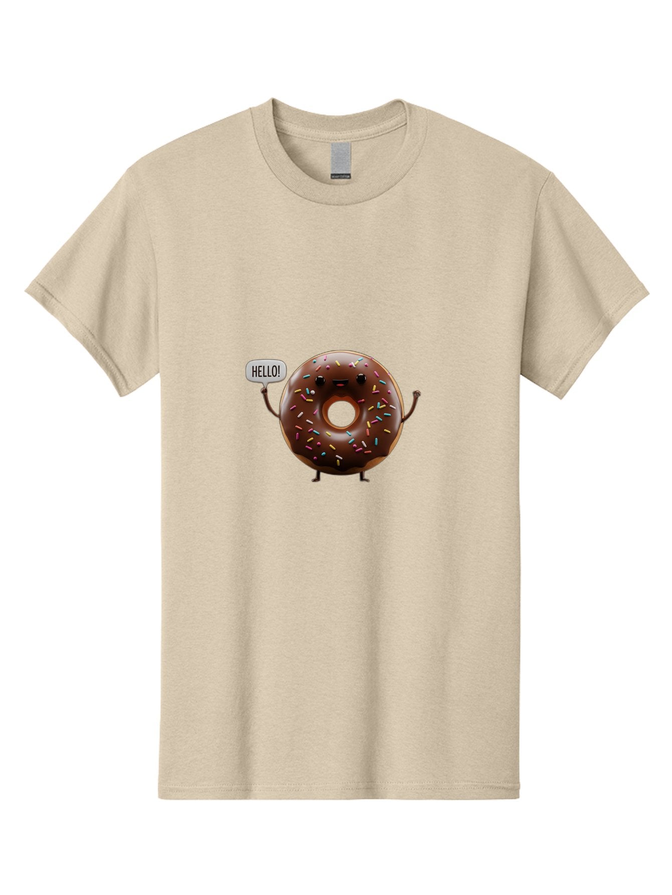 Hello-Donut Men'S Graphic Tee, 100% Cotton, Comfortable Casual Summer Wear, Machine Washable, Chocolate Donut With Sprinkles, Donut Character, Hello Greeting, Sweet Treat, Cartoon Donut, Playful Design, Colorful Sprinkles, Baa795 9