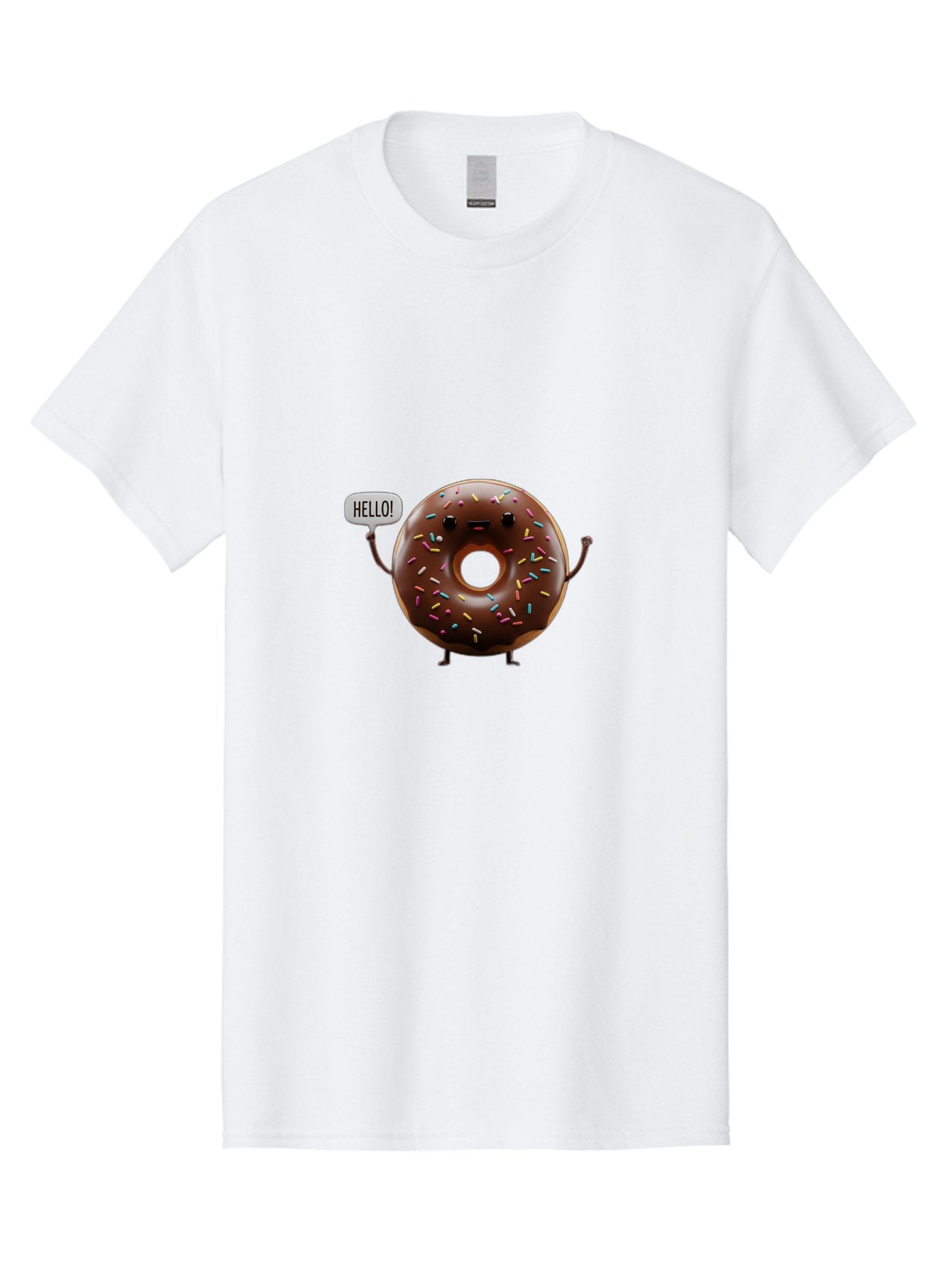 Hello-Donut Men'S Graphic Tee, 100% Cotton, Comfortable Casual Summer Wear, Machine Washable, Chocolate Donut With Sprinkles, Donut Character, Hello Greeting, Sweet Treat, Cartoon Donut, Playful Design, Colorful Sprinkles, Baa795