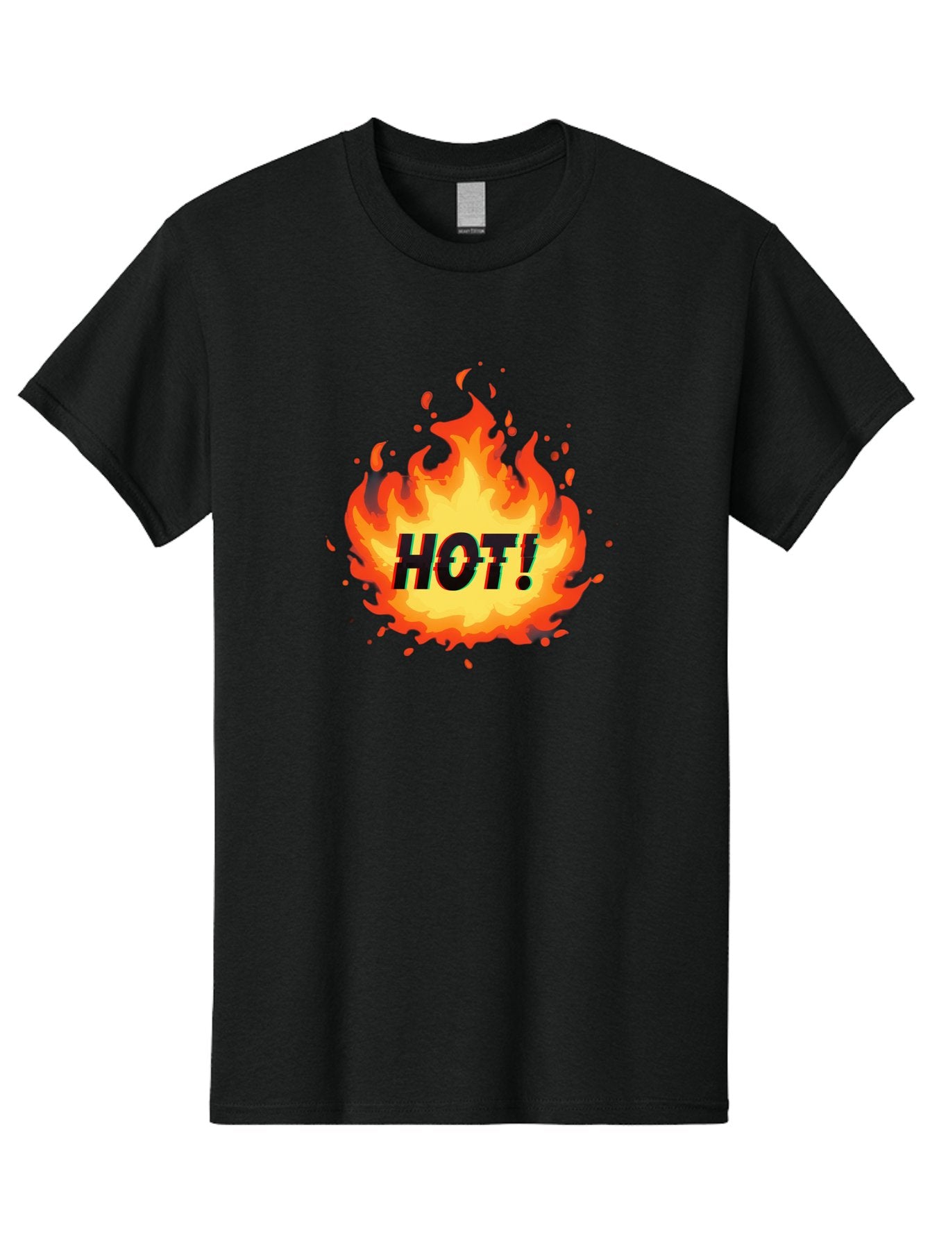 Hot-12 Men'S Graphic Tee, 100% Cotton, Comfortable Casual Summer Wear, Machine Washable, Yellow And Orange Flame, Fire Graphic, Hot Text, Bold Font, Intense Heat, Fiery Illustration, Dramatic Design, Splattered Flames Baa800 12