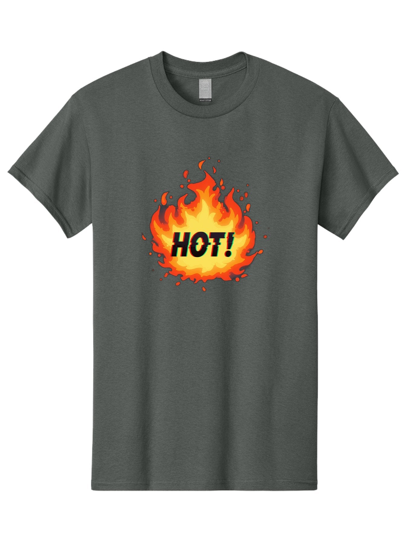 Hot-12 Men'S Graphic Tee, 100% Cotton, Comfortable Casual Summer Wear, Machine Washable, Yellow And Orange Flame, Fire Graphic, Hot Text, Bold Font, Intense Heat, Fiery Illustration, Dramatic Design, Splattered Flames Baa800