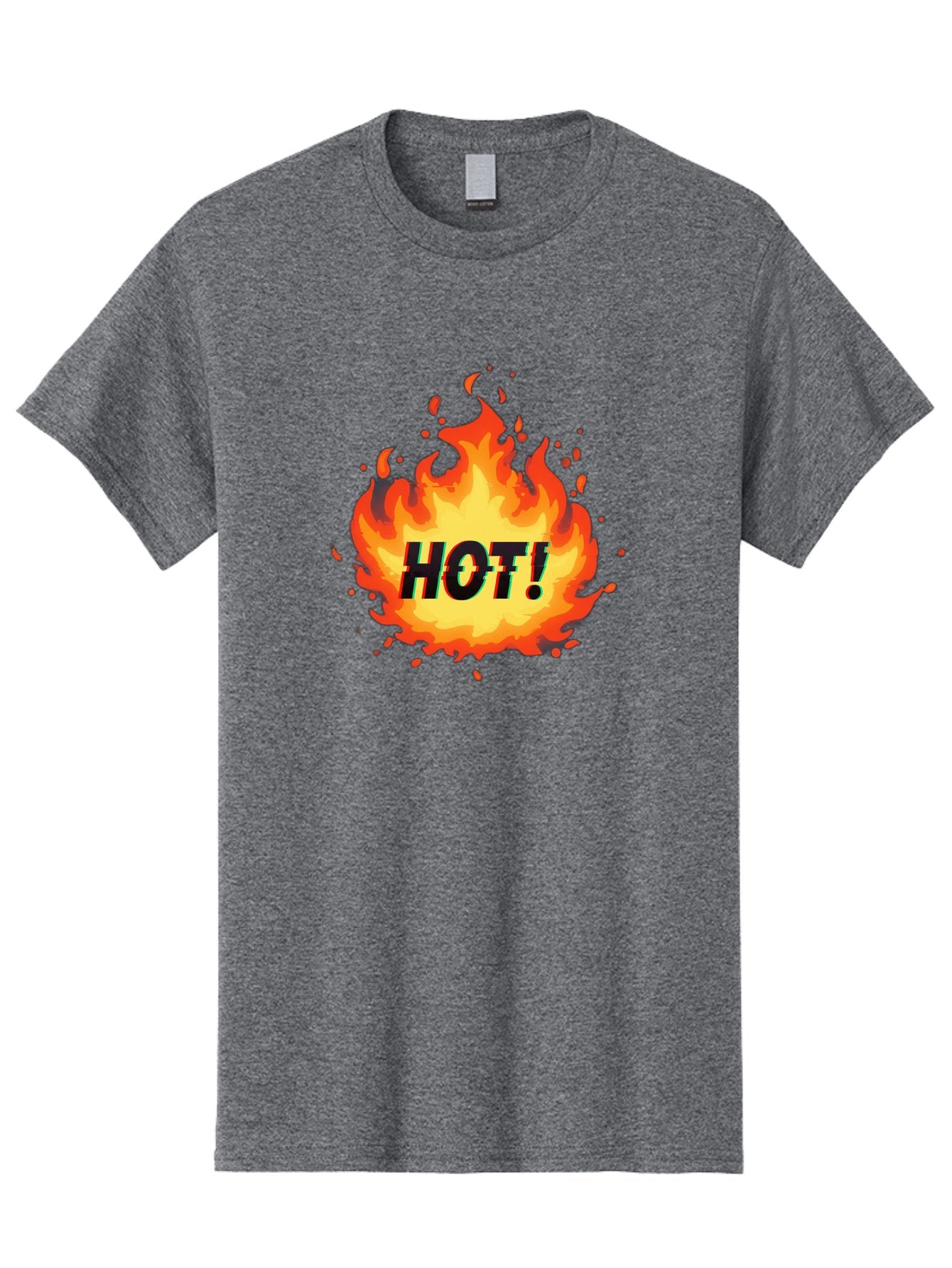 Hot-12 Men'S Graphic Tee, 100% Cotton, Comfortable Casual Summer Wear, Machine Washable, Yellow And Orange Flame, Fire Graphic, Hot Text, Bold Font, Intense Heat, Fiery Illustration, Dramatic Design, Splattered Flames Baa800