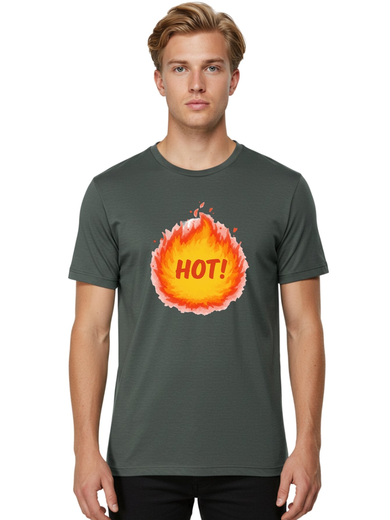 Hot-5 Men'S Graphic Tee, 100% Cotton, Comfortable Casual Summer Wear, Machine Washable, Fireball Graphic, Burning Flames, Hot Trending Topic, Fiery Passion, Intense Heat, Bold Red Letters, Vibrant Colors, Energetic Vibe, Baa804 21