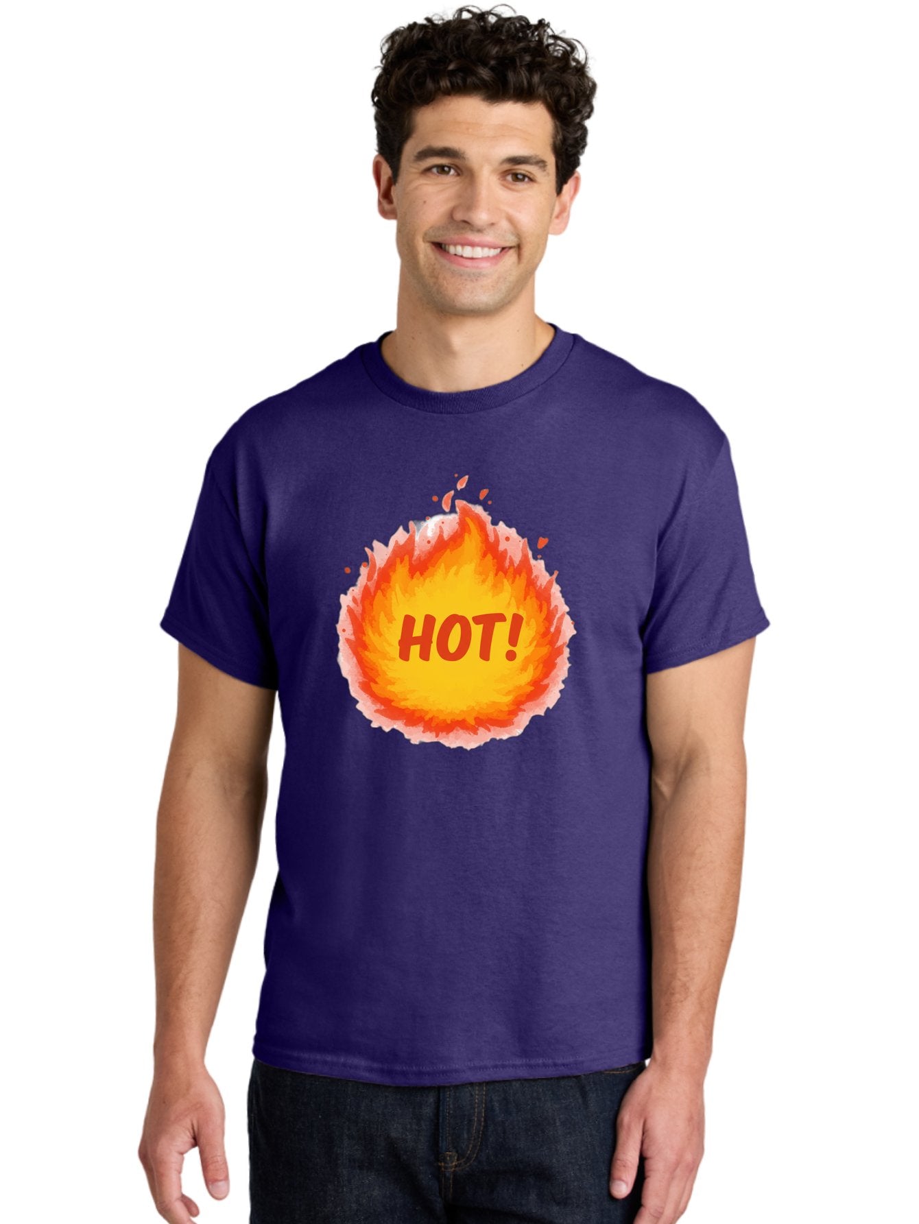 Hot-5 Men'S Graphic Tee, 100% Cotton, Comfortable Casual Summer Wear, Machine Washable, Fireball Graphic, Burning Flames, Hot Trending Topic, Fiery Passion, Intense Heat, Bold Red Letters, Vibrant Colors, Energetic Vibe, Baa804 27