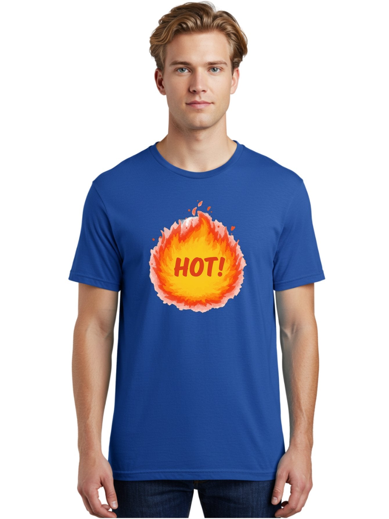 Hot-5 Men'S Graphic Tee, 100% Cotton, Comfortable Casual Summer Wear, Machine Washable, Fireball Graphic, Burning Flames, Hot Trending Topic, Fiery Passion, Intense Heat, Bold Red Letters, Vibrant Colors, Energetic Vibe, Baa804 30