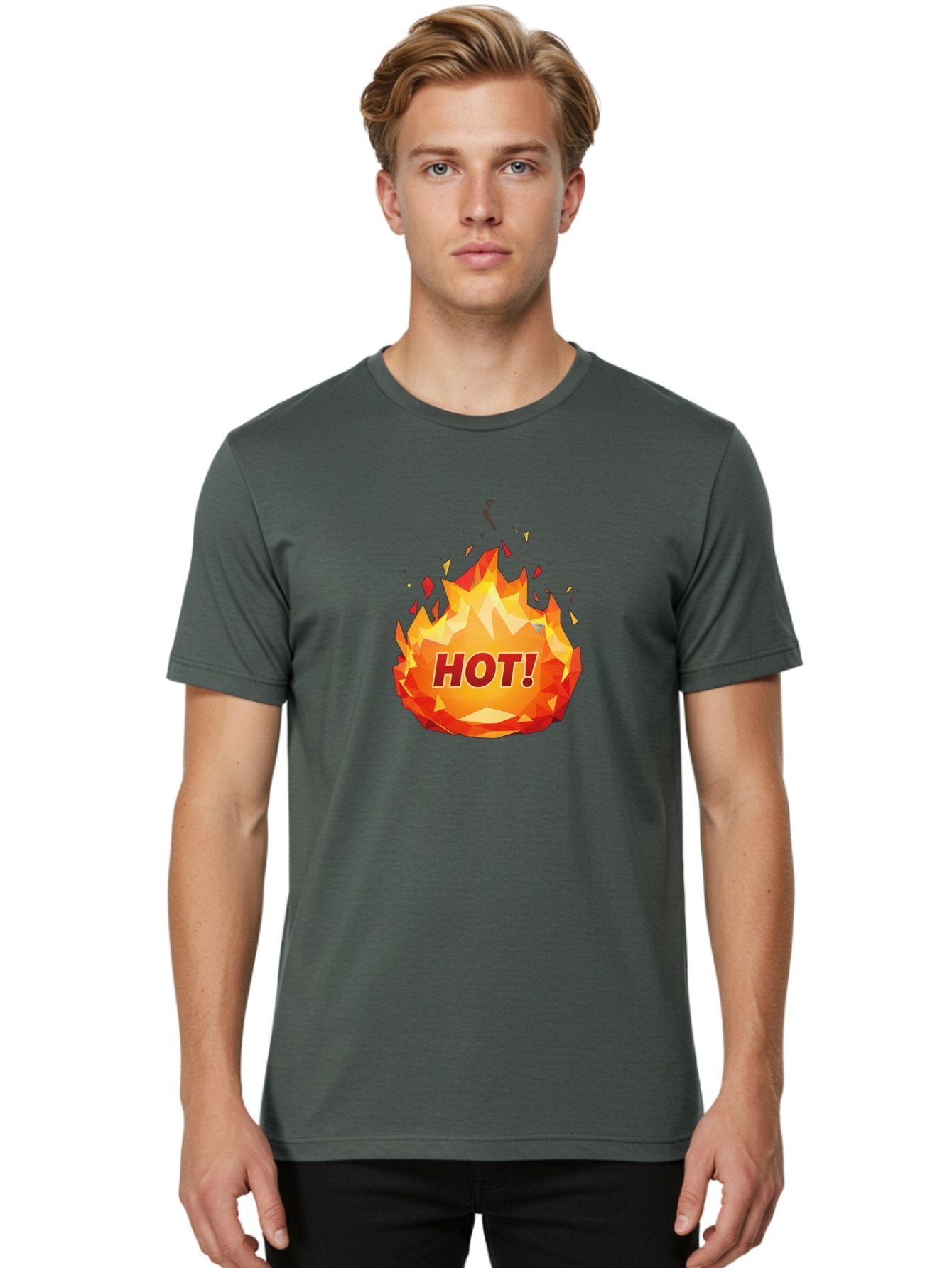 Hot-6 Men'S Graphic Tee, 100% Cotton, Comfortable Casual Summer Wear, Machine Washable, Hot Badge, Fiery Emblem, Orange Flames, Bold Text, Hot!, Burning Effect, Vibrant Graphics, Attention-Grabbing Design, Fiery Graphics, Explosive Badge Baa805 16
