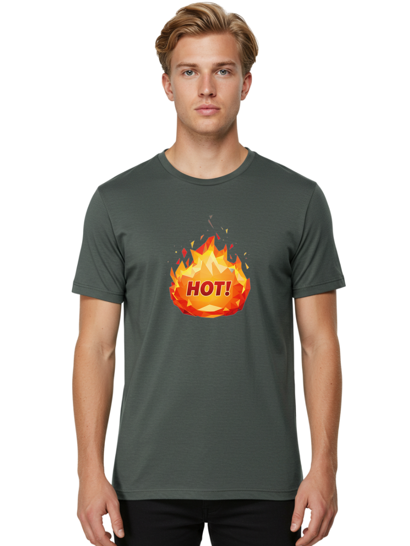 Hot-6 Men'S Graphic Tee, 100% Cotton, Comfortable Casual Summer Wear, Machine Washable, Hot Badge, Fiery Emblem, Orange Flames, Bold Text, Hot!, Burning Effect, Vibrant Graphics, Attention-Grabbing Design, Fiery Graphics, Explosive Badge Baa805 26