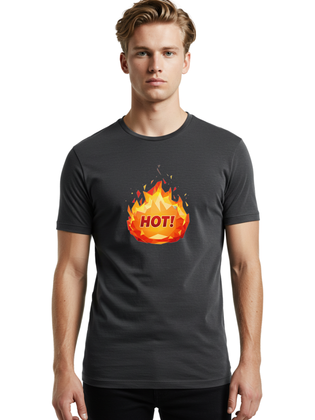 Hot-6 Men'S Graphic Tee, 100% Cotton, Comfortable Casual Summer Wear, Machine Washable, Hot Badge, Fiery Emblem, Orange Flames, Bold Text, Hot!, Burning Effect, Vibrant Graphics, Attention-Grabbing Design, Fiery Graphics, Explosive Badge Baa805 8
