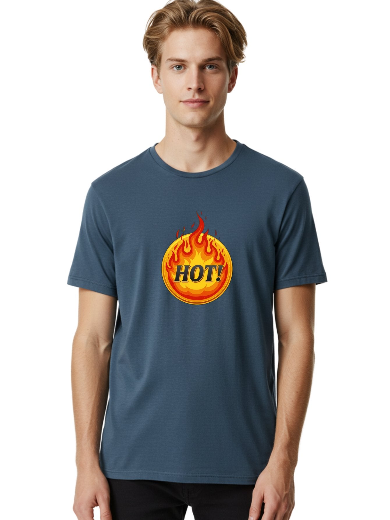 Hot-7 Men'S Graphic Tee, 100% Cotton, Comfortable Casual Summer Wear, Machine Washable, Flame Design, Fiery Graphic, Hot Item, Bold Typography, Fiery Theme, Hot! Text, Vibrant Colors, Energetic Vibe, Dynamic Illustration Baa806 27