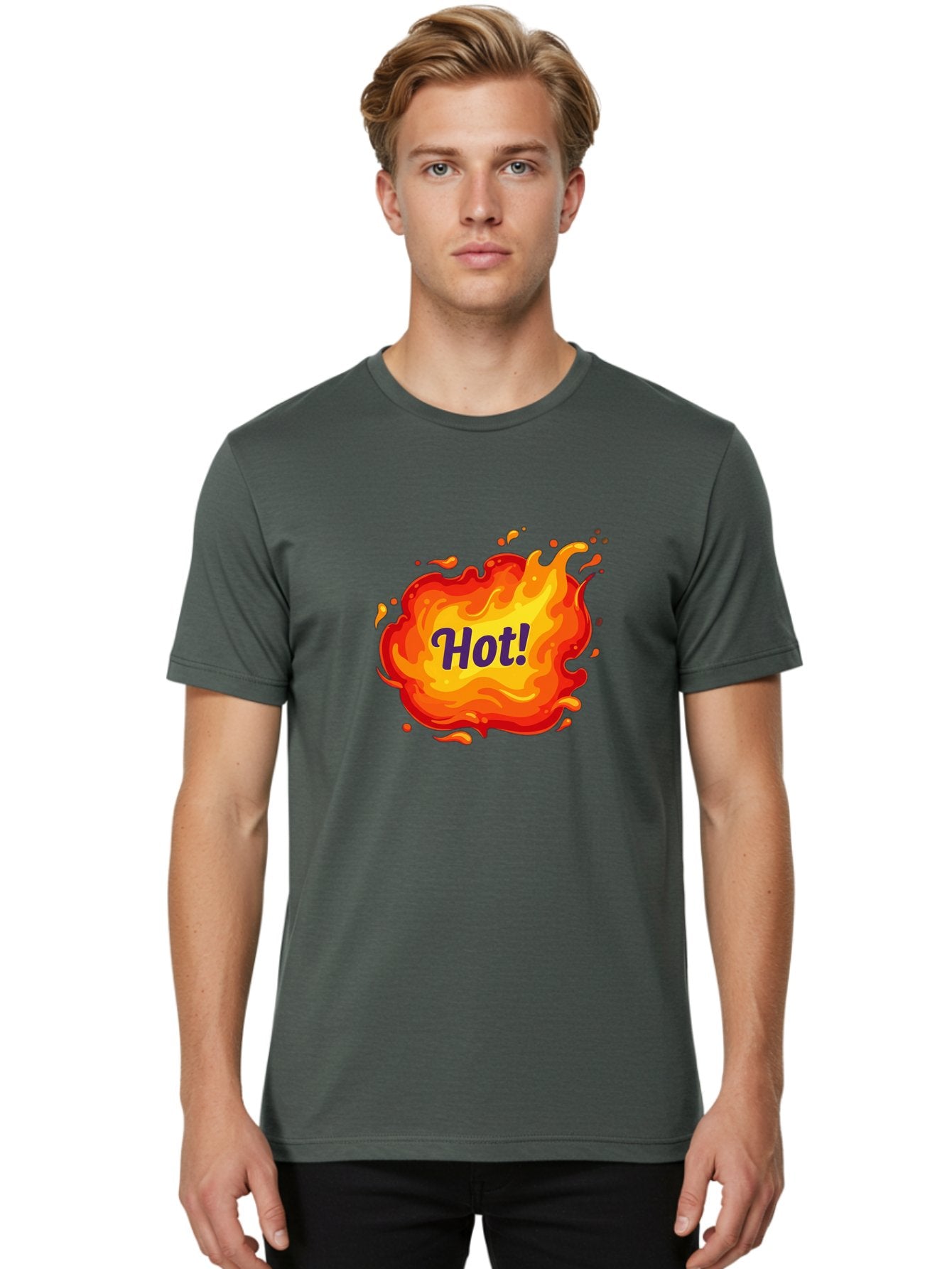 Hot-8 Men'S Graphic Tee, 100% Cotton, Comfortable Casual Summer Wear, Machine Washable, Hot!, Fiery Splatter, Vibrant Colors, Energetic Design, Attention-Grabbing Graphic, Bold Typography, Flames, Splashes, Dynamic Illustration Baa807 30