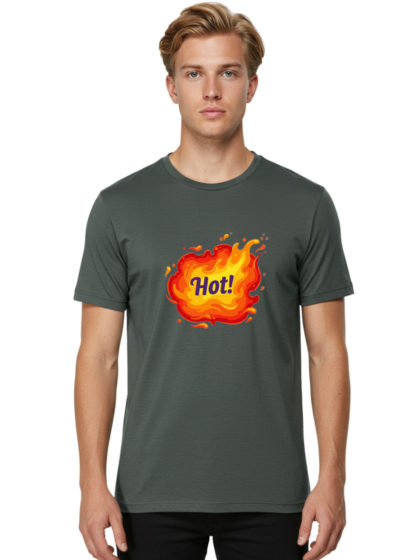 Hot-8 Men'S Graphic Tee, 100% Cotton, Comfortable Casual Summer Wear, Machine Washable, Hot!, Fiery Splatter, Vibrant Colors, Energetic Design, Attention-Grabbing Graphic, Bold Typography, Flames, Splashes, Dynamic Illustration Baa807