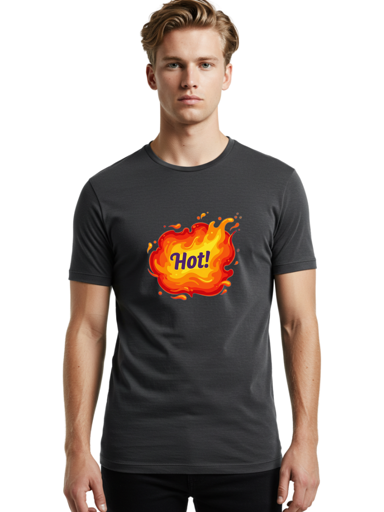 Hot-8 Men'S Graphic Tee, 100% Cotton, Comfortable Casual Summer Wear, Machine Washable, Hot!, Fiery Splatter, Vibrant Colors, Energetic Design, Attention-Grabbing Graphic, Bold Typography, Flames, Splashes, Dynamic Illustration Baa807 22