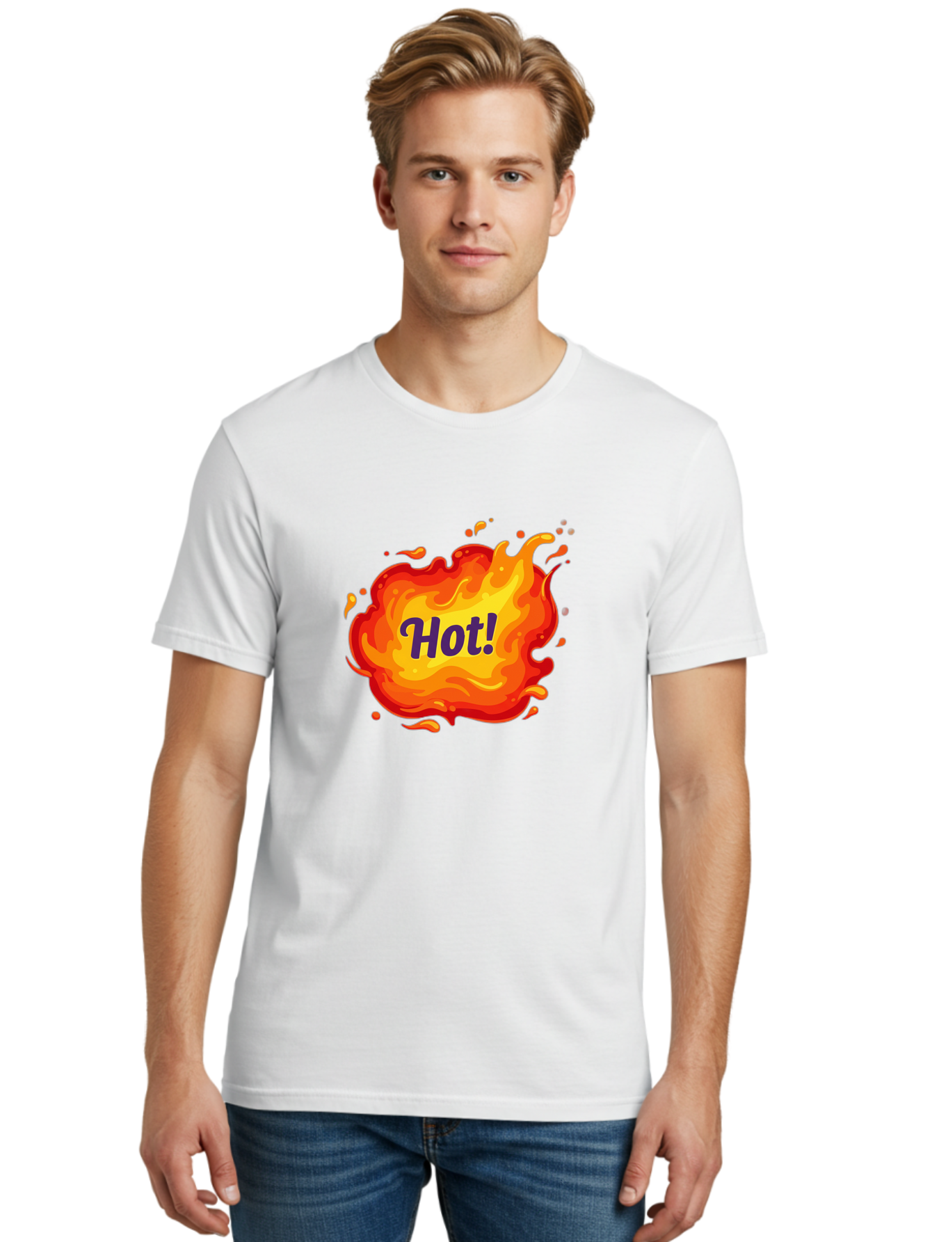 Hot-8 Men'S Graphic Tee, 100% Cotton, Comfortable Casual Summer Wear, Machine Washable, Hot!, Fiery Splatter, Vibrant Colors, Energetic Design, Attention-Grabbing Graphic, Bold Typography, Flames, Splashes, Dynamic Illustration Baa807 8