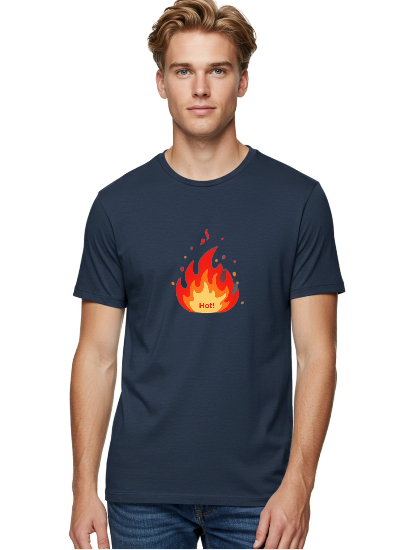 Hot-Flame Men'S Graphic Tee, 100% Cotton, Comfortable Casual Summer Wear, Machine Washable, Fire Icon, Hot Trend, Vibrant Flames, Burning Passion, Red And Orange Hues, Bold Graphics, Modern Design, Trendy Visuals Baa809