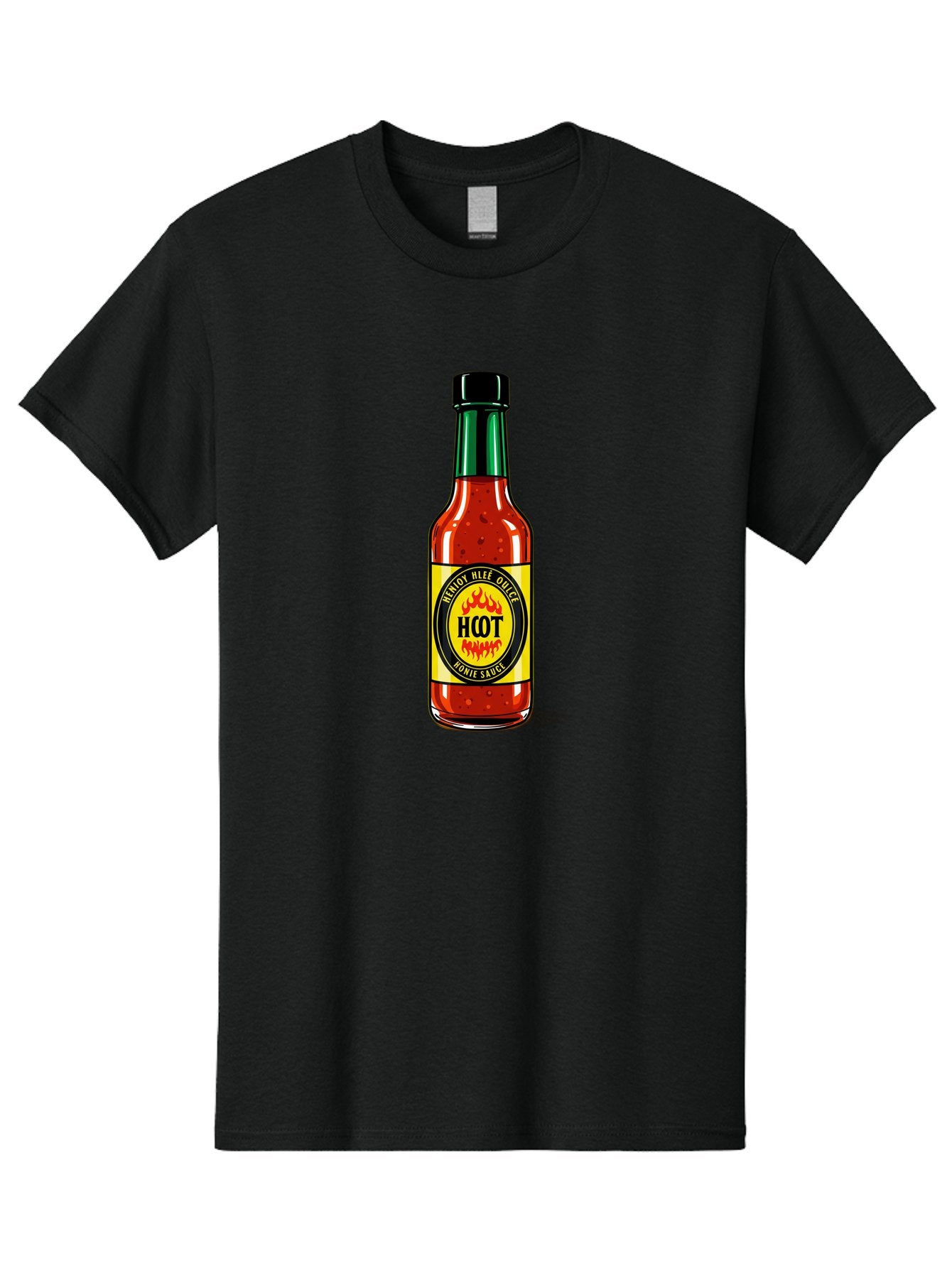 Hot-Hot-Sauce Men'S Graphic Tee, 100% Cotton, Comfortable Casual Summer Wear, Machine Washable, Hot Sauce Bottle, Spicy Condiment, Red Sauce, Black Cap, Bold Label, Brian Mee Duke, Flavorful Kick, Culinary Delight, Condiment, Hot Bomie Sauce Baa810 4