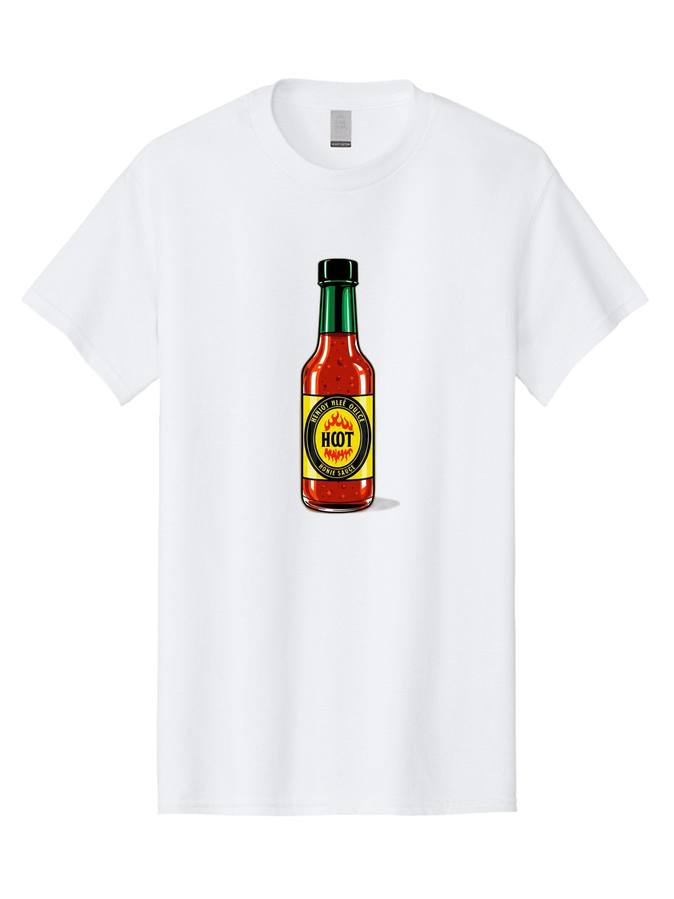 Hot-Hot-Sauce Men'S Graphic Tee, 100% Cotton, Comfortable Casual Summer Wear, Machine Washable, Hot Sauce Bottle, Spicy Condiment, Red Sauce, Black Cap, Bold Label, Brian Mee Duke, Flavorful Kick, Culinary Delight, Condiment, Hot Bomie Sauce Baa810