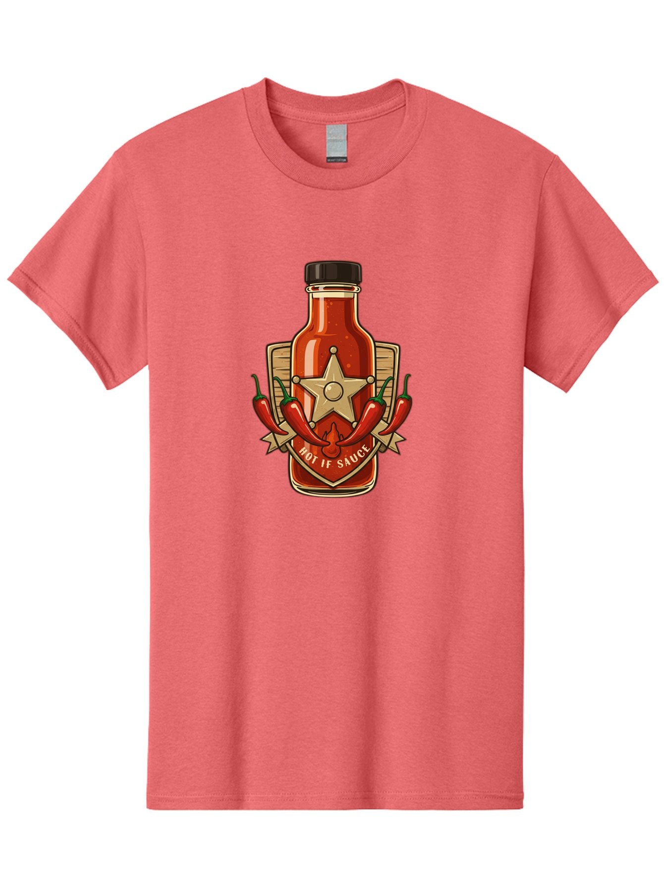 Hot-If-Sauce Men'S Graphic Tee, 100% Cotton, Comfortable Casual Summer Wear, Machine Washable, Hot Sauce Bottle, Spicy Condiment, Chili Peppers, Star Emblem, Vintage Label, Fiery Flavor, Savory Seasoning, Gourmet Cuisine Baa811 5