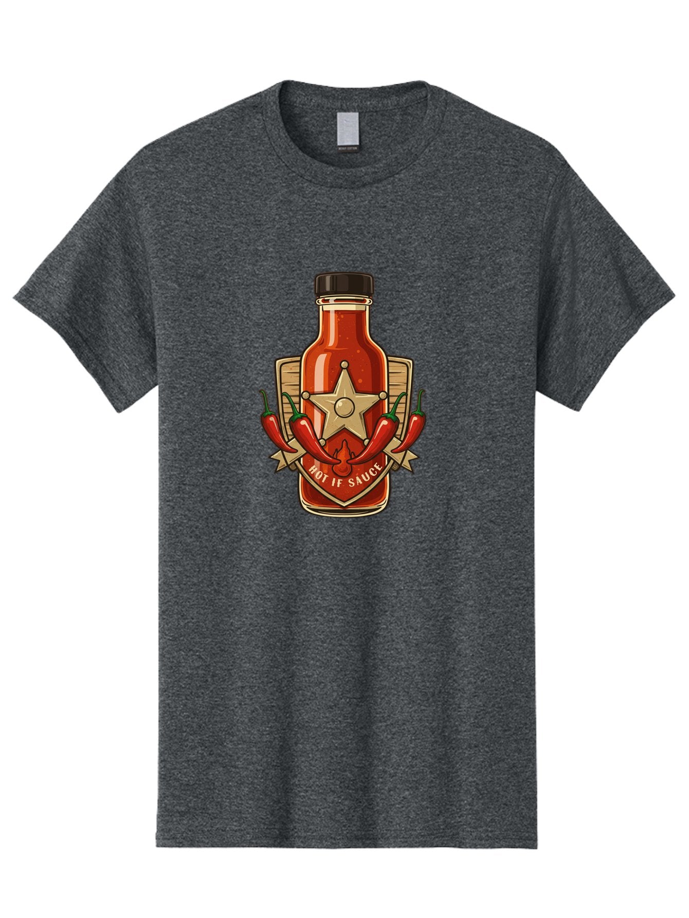 Hot-If-Sauce Men'S Graphic Tee, 100% Cotton, Comfortable Casual Summer Wear, Machine Washable, Hot Sauce Bottle, Spicy Condiment, Chili Peppers, Star Emblem, Vintage Label, Fiery Flavor, Savory Seasoning, Gourmet Cuisine Baa811 8