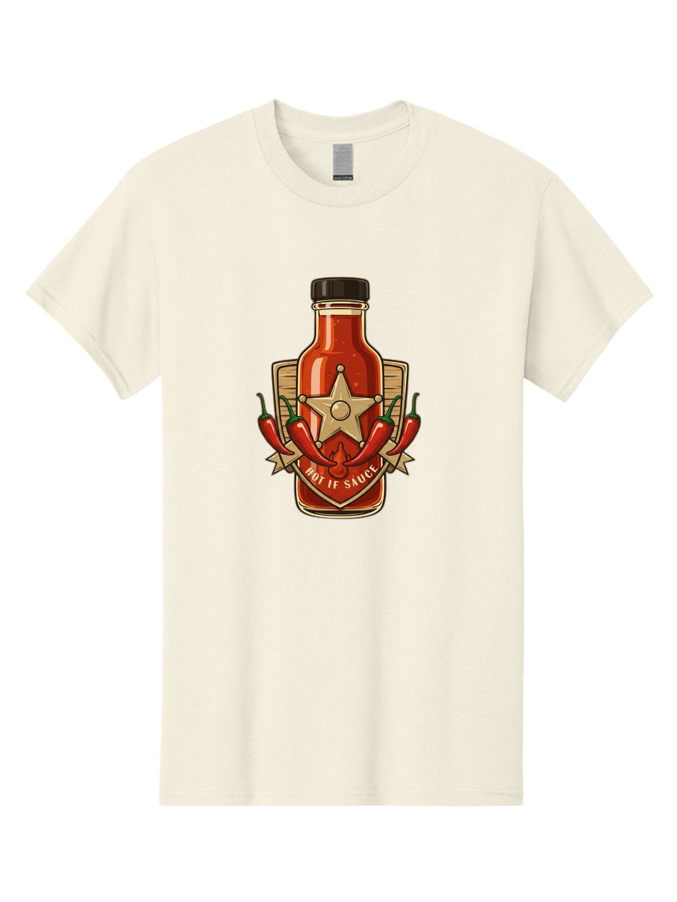 Hot-If-Sauce Men'S Graphic Tee, 100% Cotton, Comfortable Casual Summer Wear, Machine Washable, Hot Sauce Bottle, Spicy Condiment, Chili Peppers, Star Emblem, Vintage Label, Fiery Flavor, Savory Seasoning, Gourmet Cuisine Baa811 4