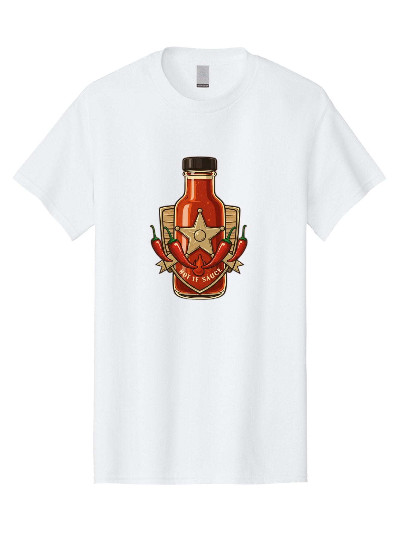 Hot-If-Sauce Men'S Graphic Tee, 100% Cotton, Comfortable Casual Summer Wear, Machine Washable, Hot Sauce Bottle, Spicy Condiment, Chili Peppers, Star Emblem, Vintage Label, Fiery Flavor, Savory Seasoning, Gourmet Cuisine Baa811 15