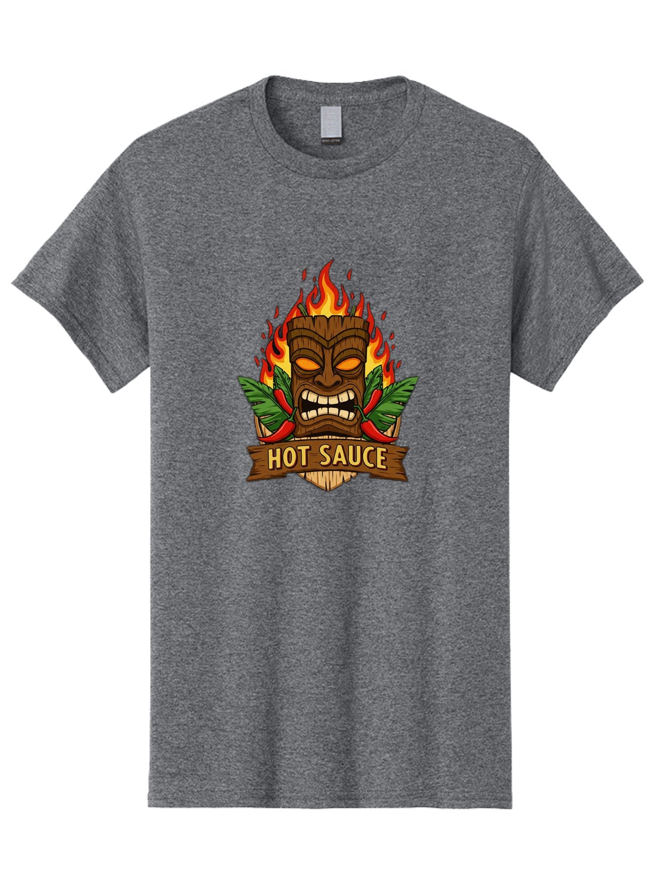 Hot-Sauce-10 Men'S Graphic Tee, 100% Cotton, Comfortable Casual Summer Wear, Machine Washable, Glowing Tiki Mask, Fiery Flames, Hot Sauce Branding, Chili Peppers, Spicy Food, Tropical Vibes, Condiment, Bbq Sauce, Food Logo Baa813 6