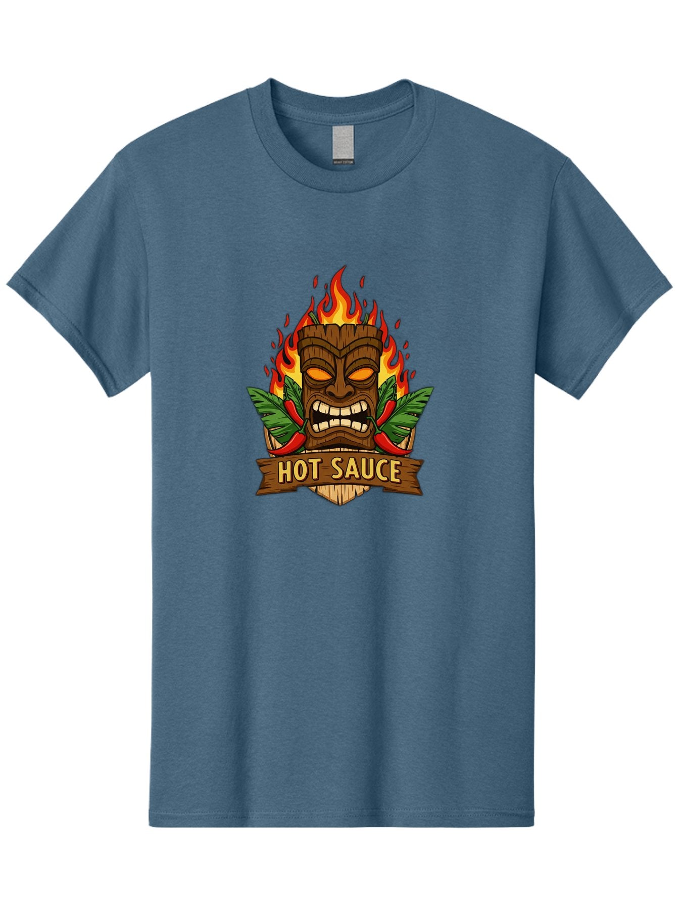 Hot-Sauce-10 Men'S Graphic Tee, 100% Cotton, Comfortable Casual Summer Wear, Machine Washable, Glowing Tiki Mask, Fiery Flames, Hot Sauce Branding, Chili Peppers, Spicy Food, Tropical Vibes, Condiment, Bbq Sauce, Food Logo Baa813 12