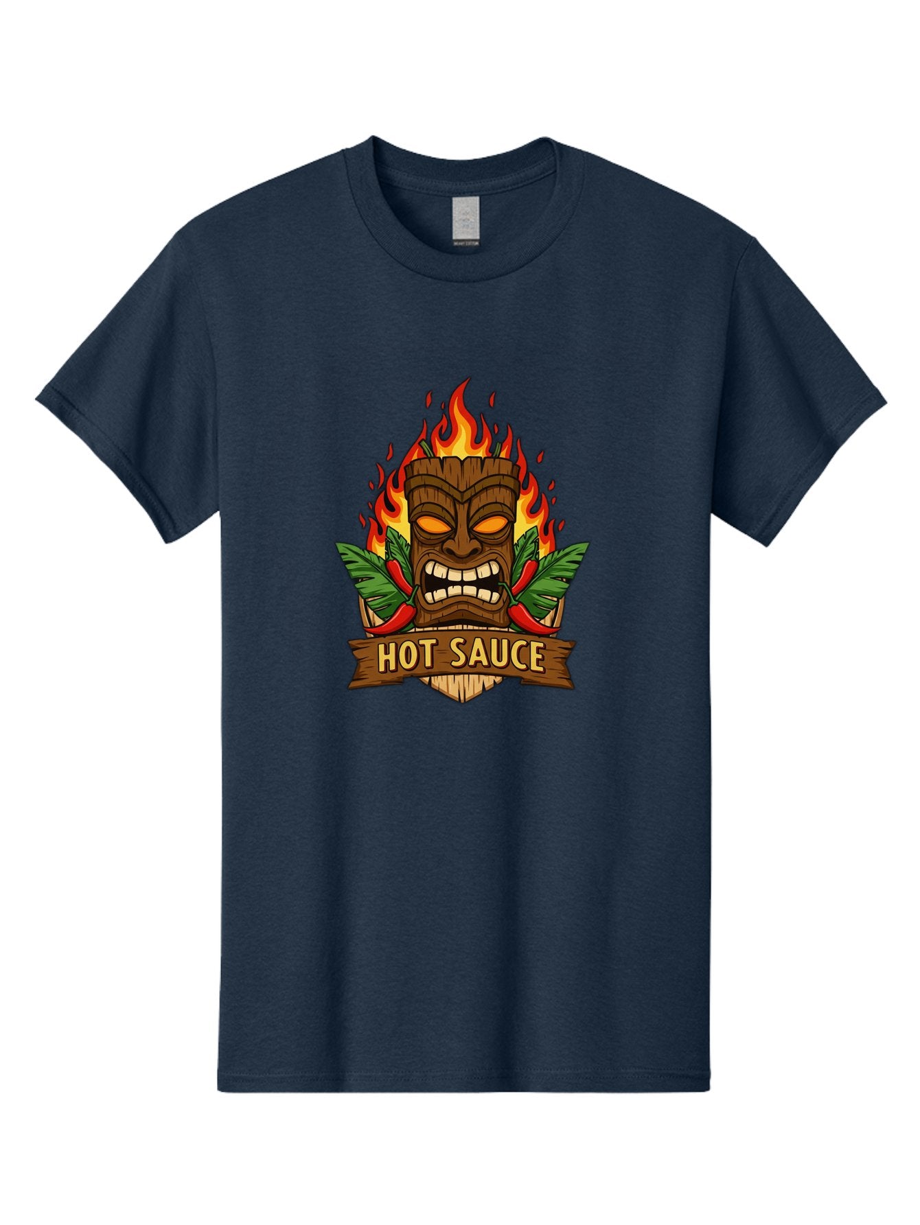 Hot-Sauce-10 Men'S Graphic Tee, 100% Cotton, Comfortable Casual Summer Wear, Machine Washable, Glowing Tiki Mask, Fiery Flames, Hot Sauce Branding, Chili Peppers, Spicy Food, Tropical Vibes, Condiment, Bbq Sauce, Food Logo Baa813 8
