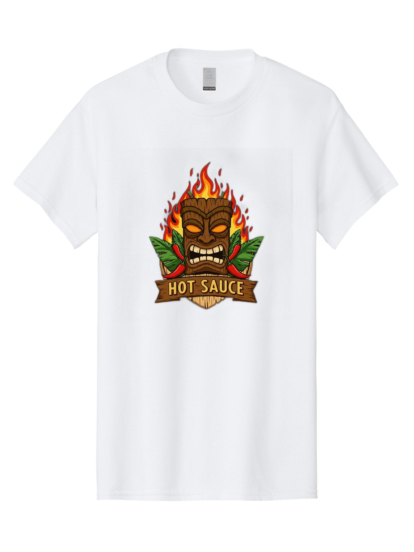 Hot-Sauce-10 Men'S Graphic Tee, 100% Cotton, Comfortable Casual Summer Wear, Machine Washable, Glowing Tiki Mask, Fiery Flames, Hot Sauce Branding, Chili Peppers, Spicy Food, Tropical Vibes, Condiment, Bbq Sauce, Food Logo Baa813 10