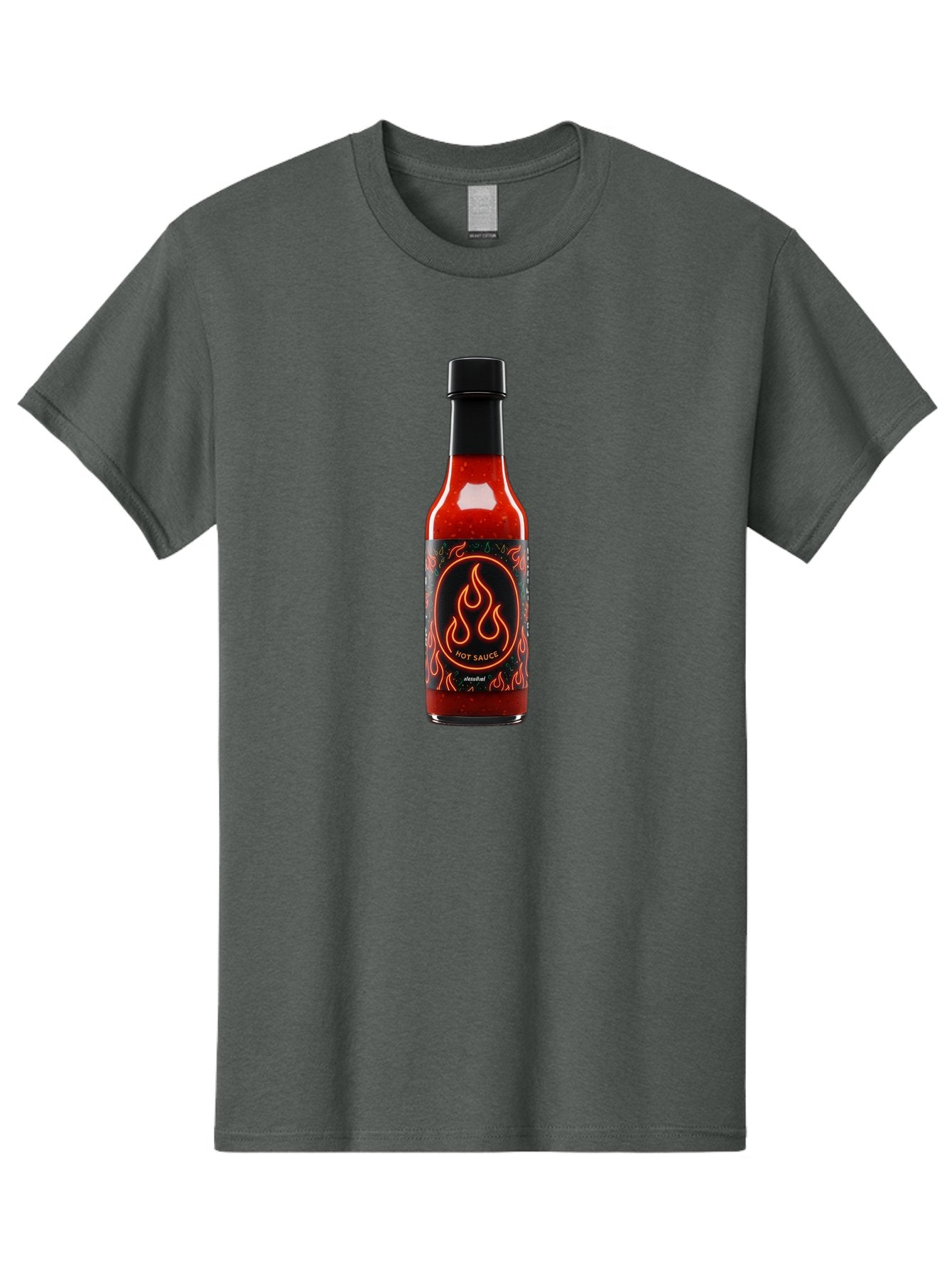 Hot-Sauce-2 Men'S Graphic Tee, 100% Cotton, Comfortable Casual Summer Wear, Machine Washable, Hot Sauce, Spicy Condiment, Chili Peppers, Red Sauce, Glass Bottle, Black Cap, Flame Design, Hot Sauce Bottle, Condiment Bottle, Spicy Food Baa814 10